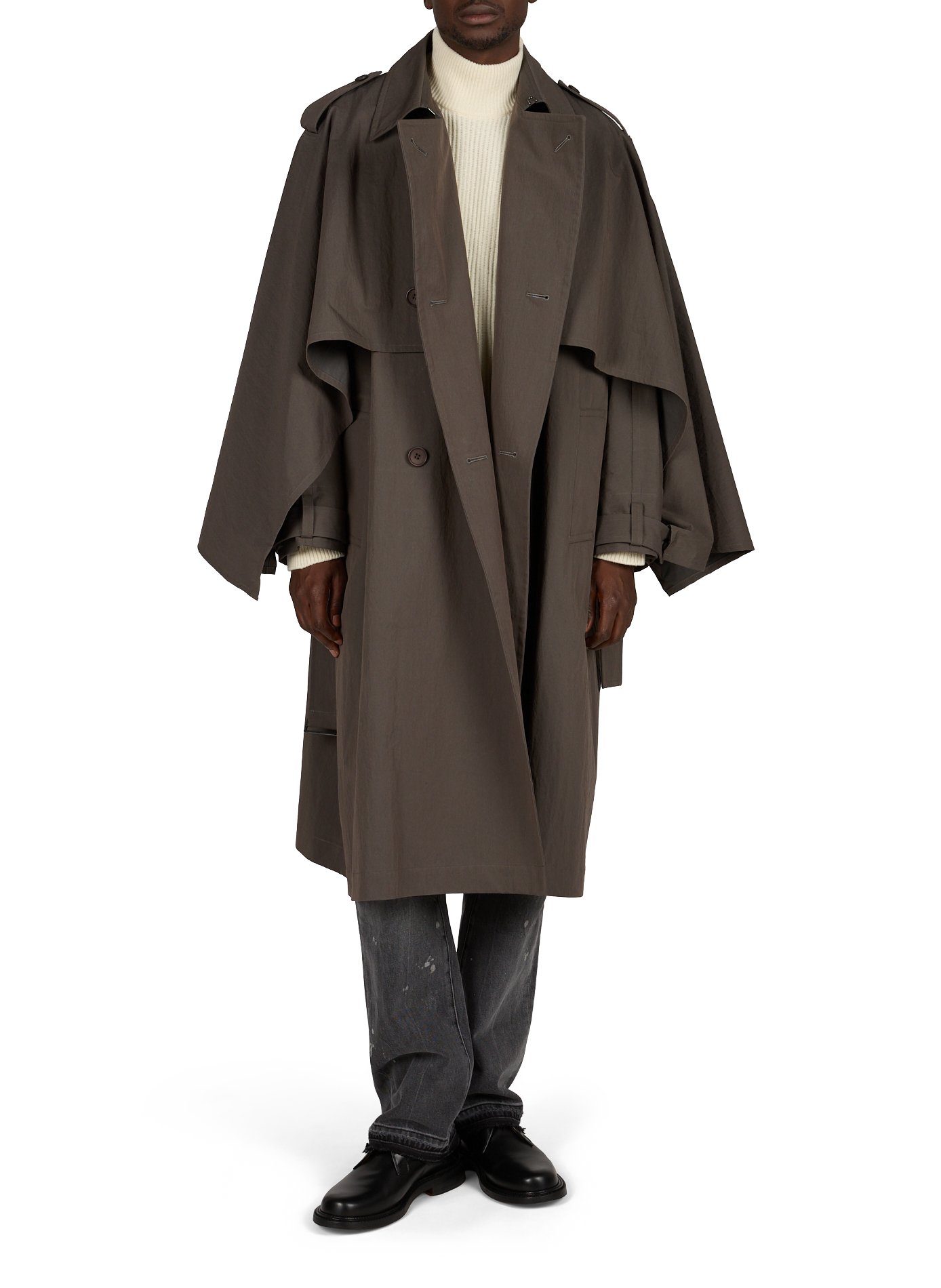 Mixed cotton trench coat ISSEY MIYAKE Brown