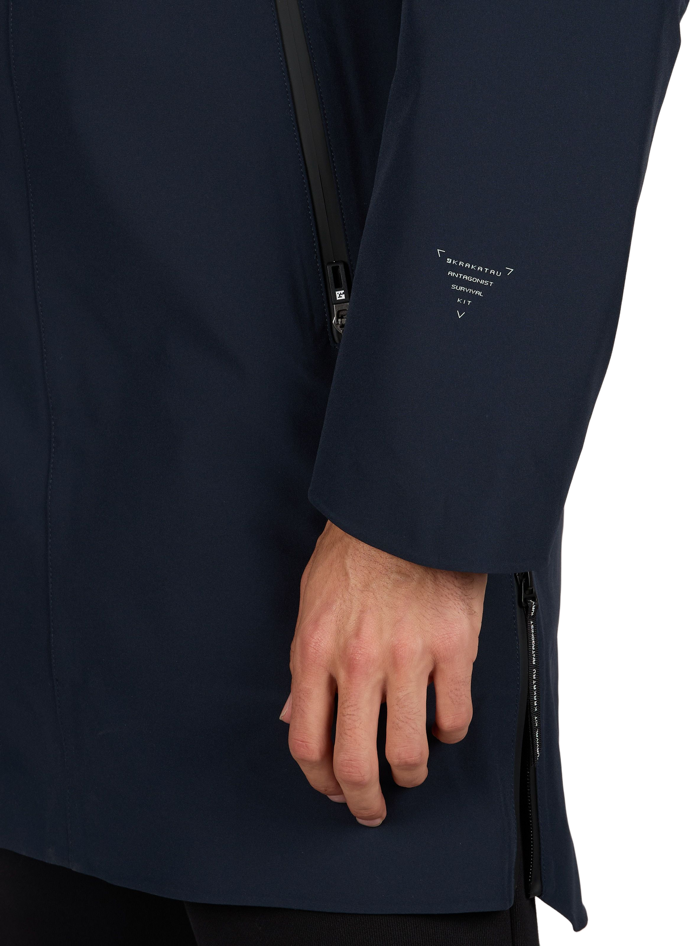 Long straight plain hooded parka KRAKATAU Blue
