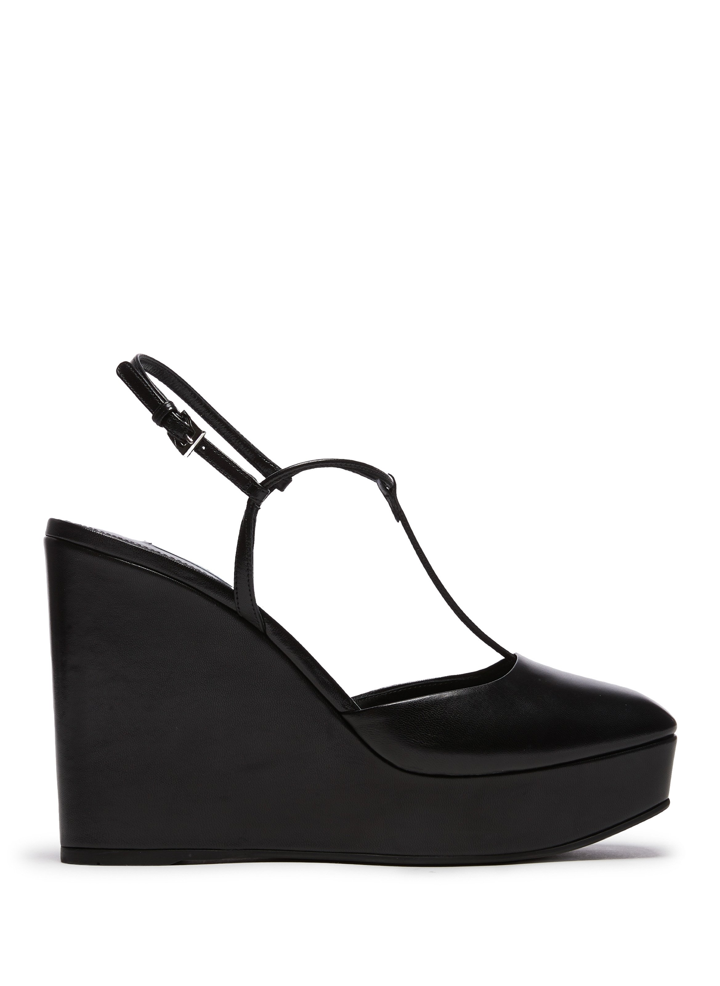Leather Wedge Sandals PRADA Black