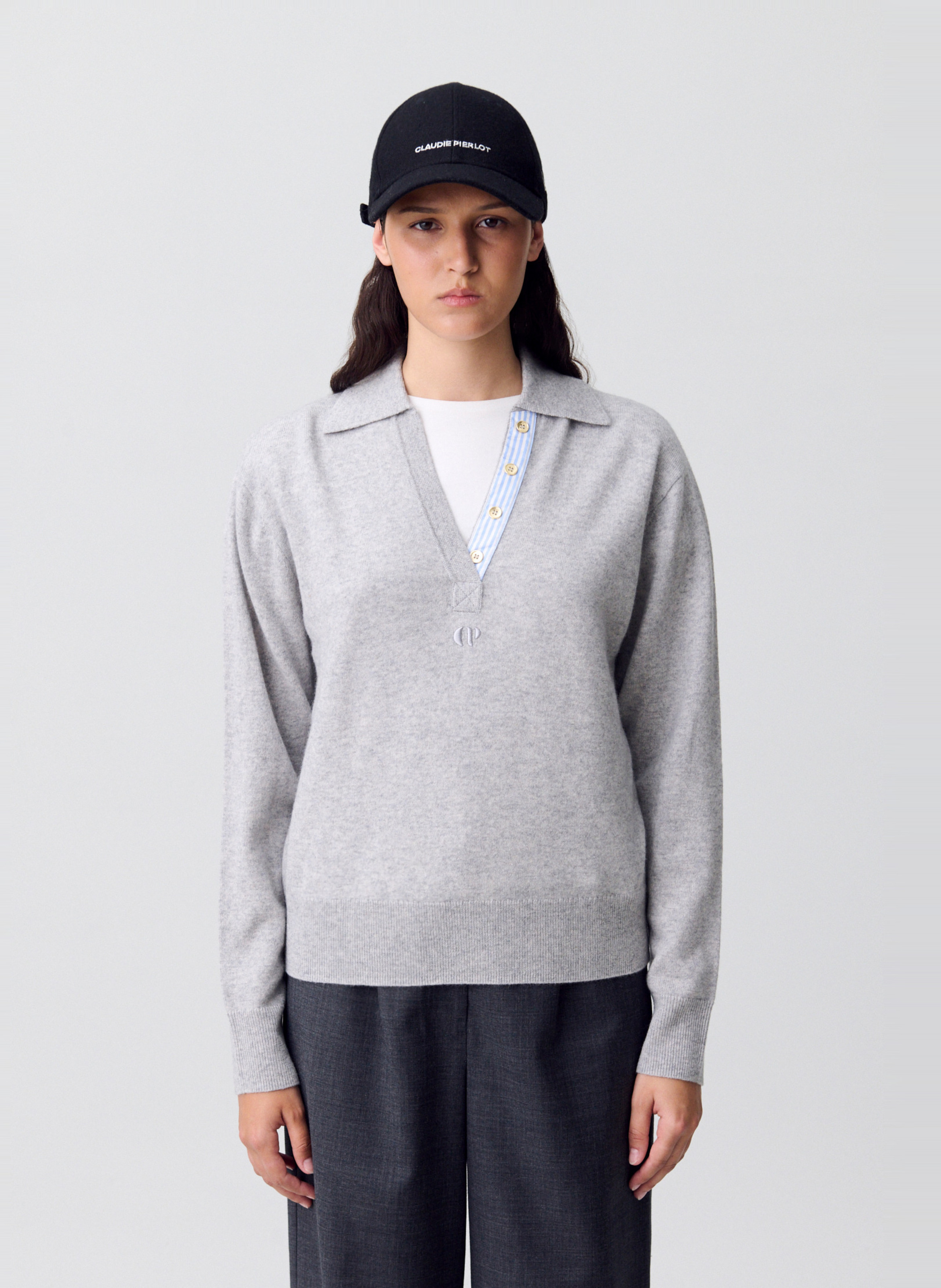 Polo droit en laine mélangée CLAUDIE PIERLOT Gris