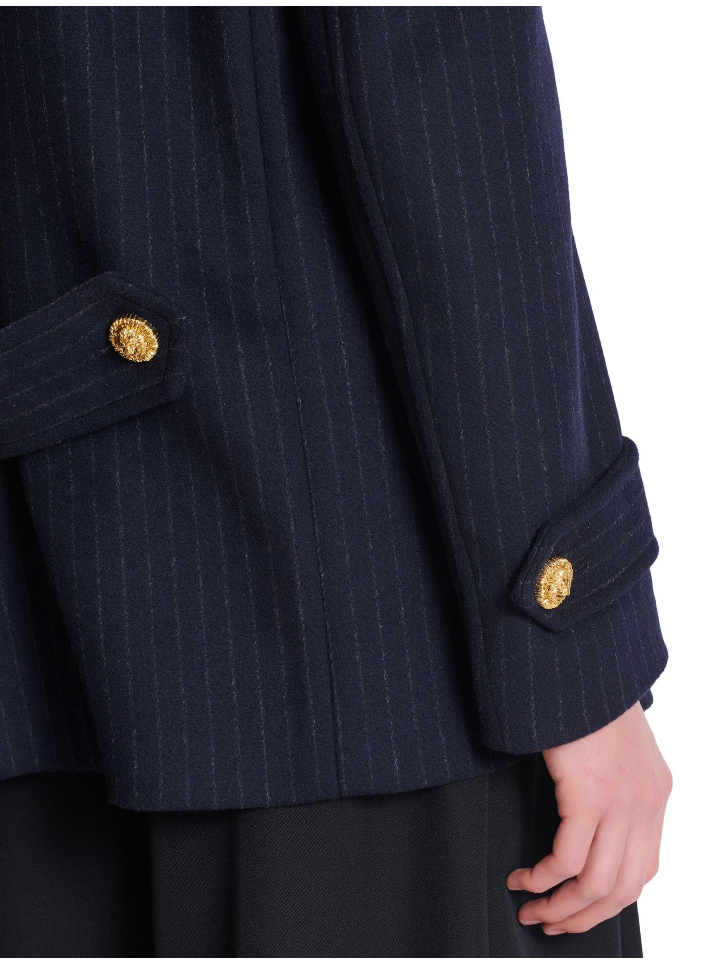 Caban court en laine à rayures BALMAIN Bleu