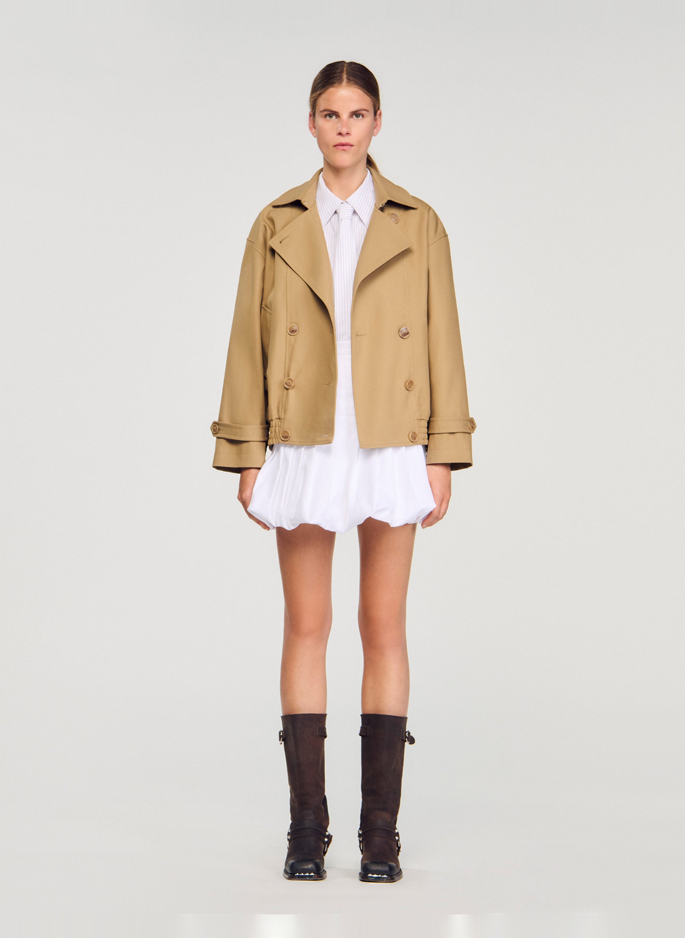 Trench court oversize en coton SANDRO Beige