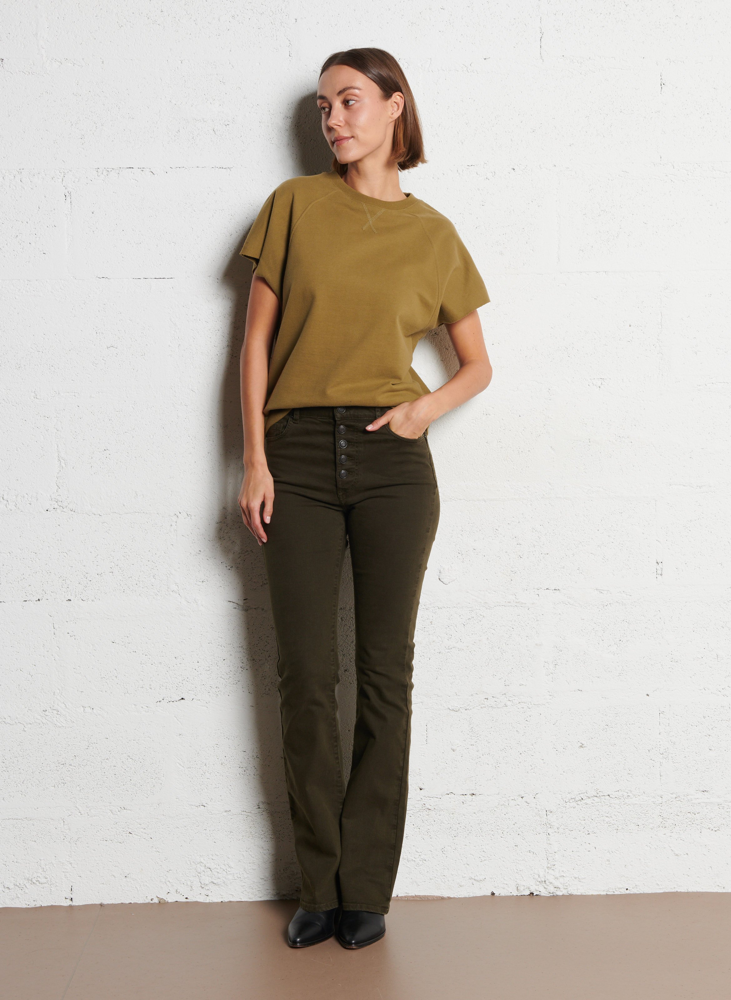 Jean flare taille haute uni jodie IKKS Kaki