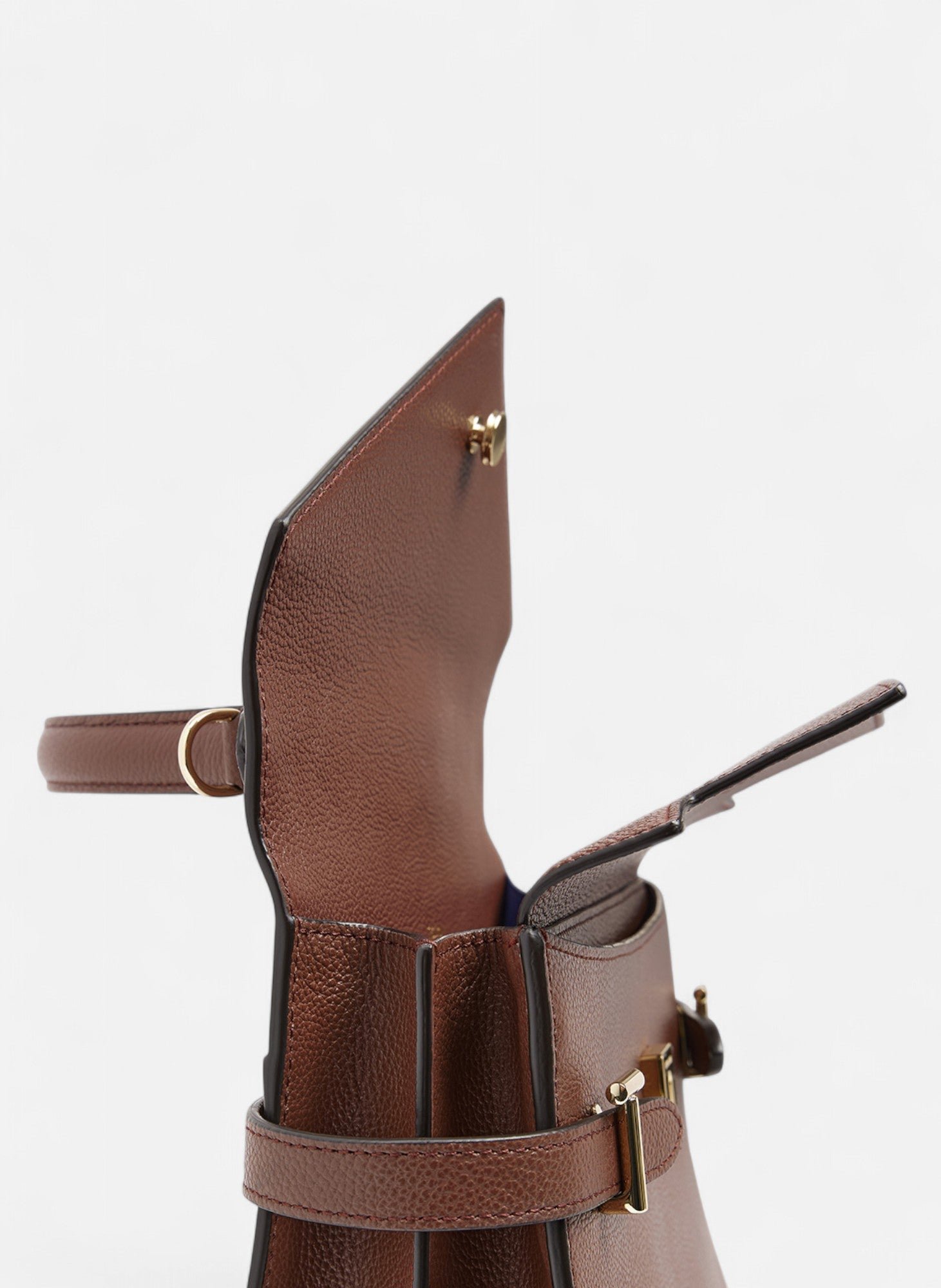 Sac à main double rabat moyen modèle emilie en cuir grainé LE TANNEUR Marron