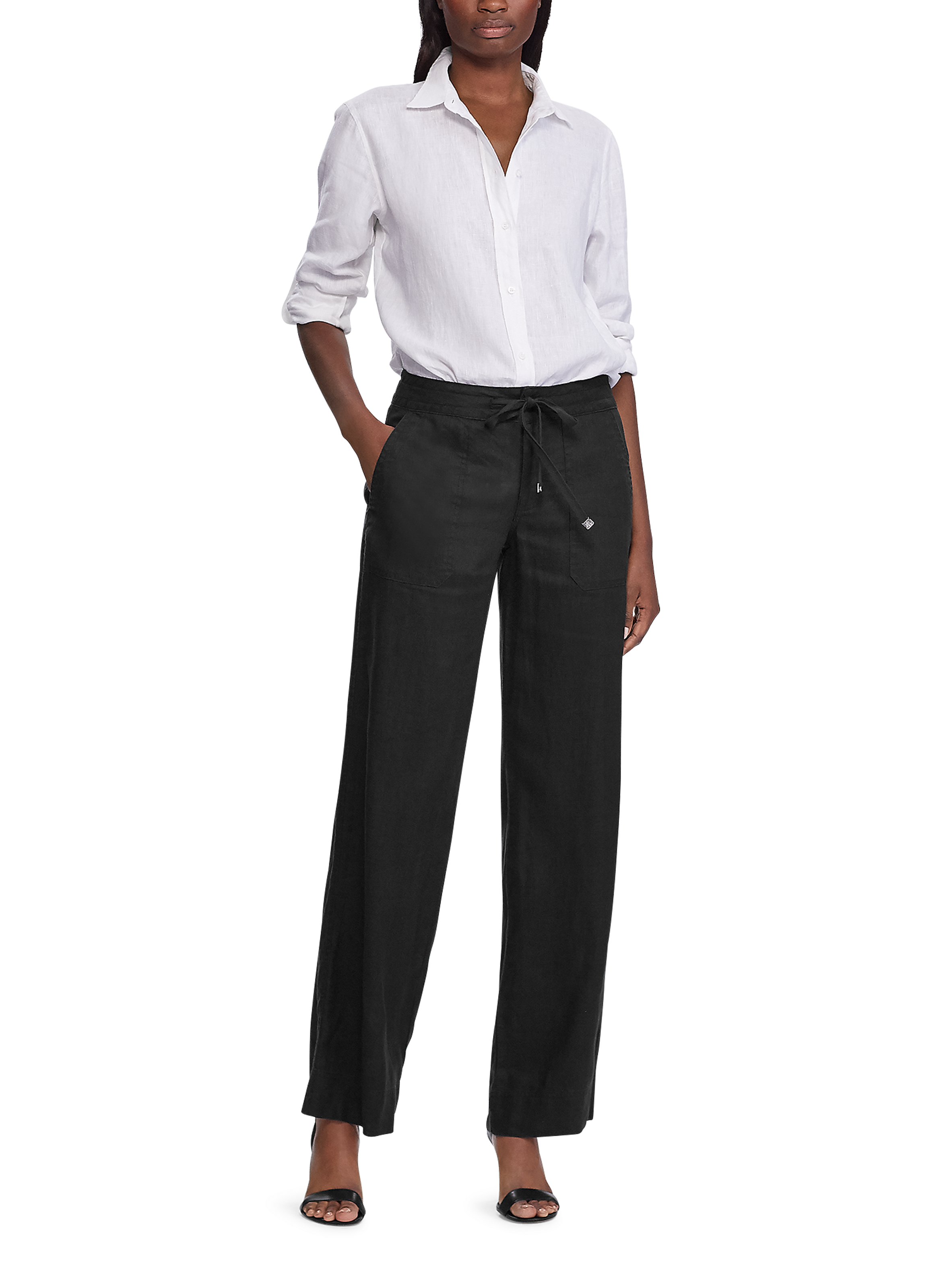 Pantalon droit en lin LAUREN Noir