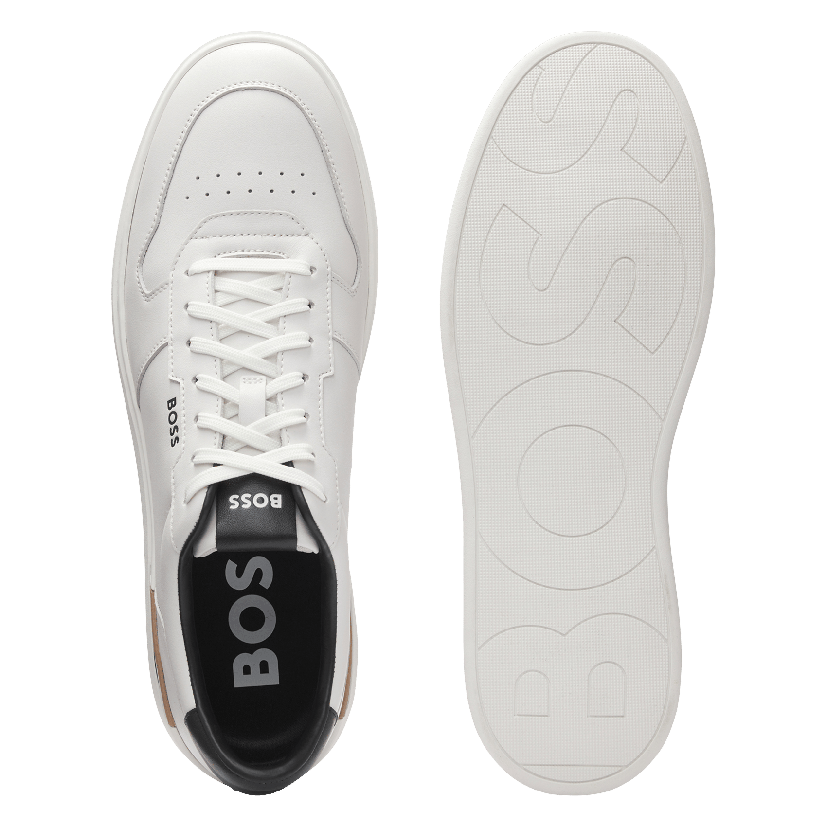 Baskets basses à lacets en cuir BOSS Blanc