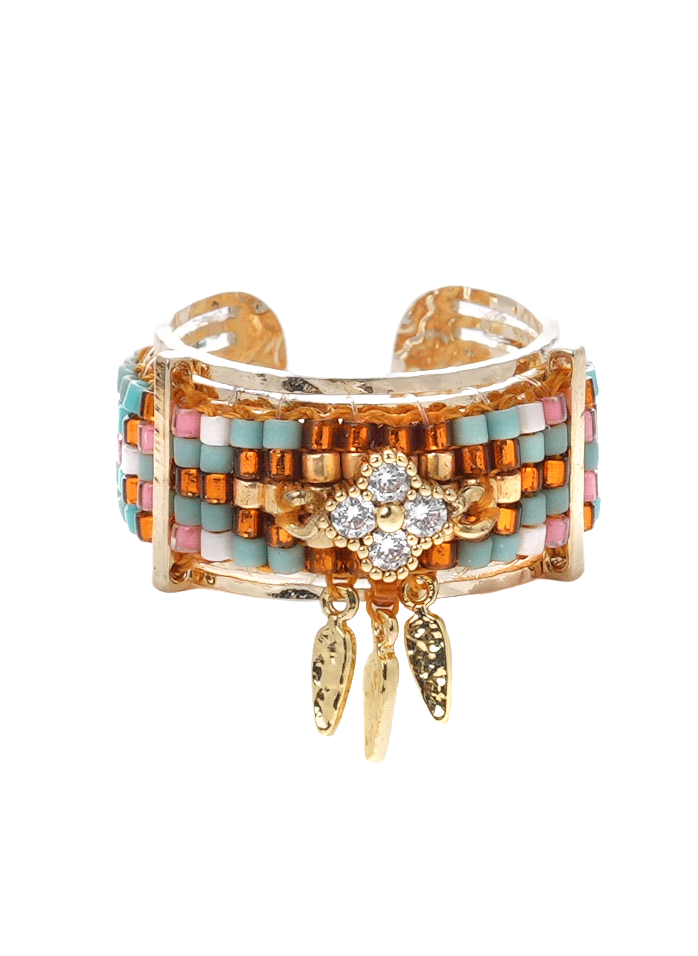 Bague réglable perles tissées et pampilles kylim HIPANEMA Bleu