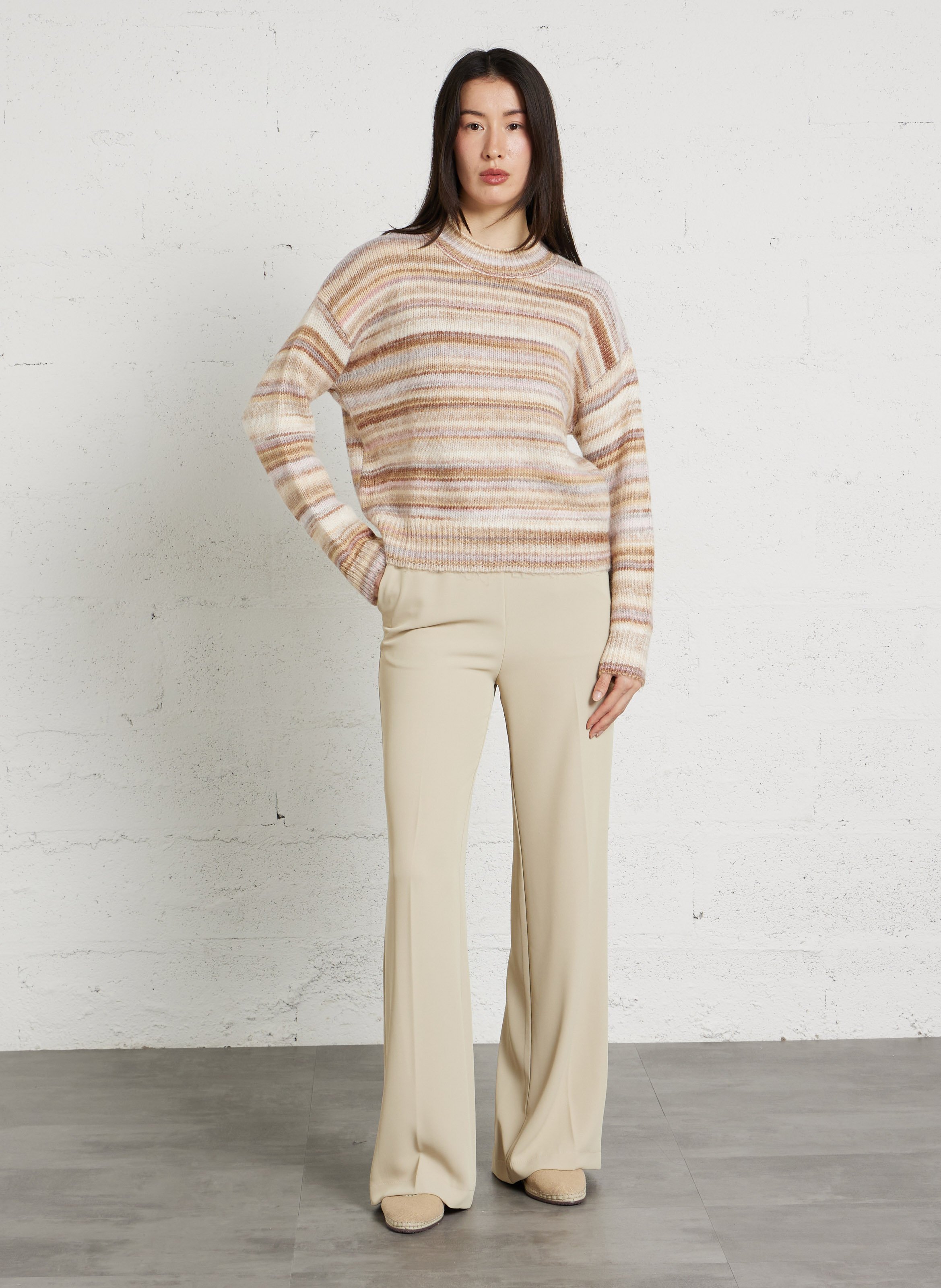 Pull ample col rond à rayures stanislas MAISON 123 Beige