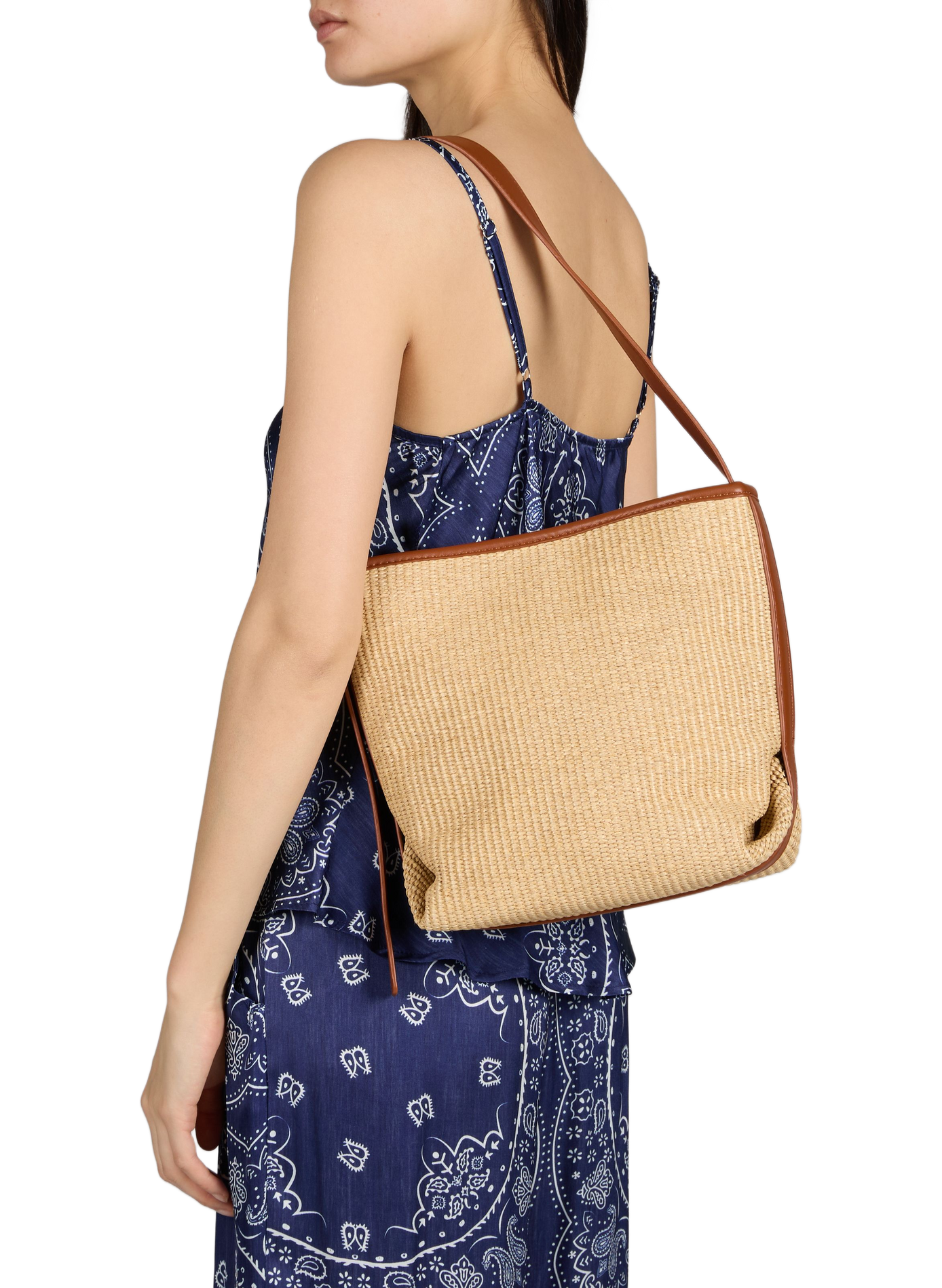 Large bucket bag in two-tone raffia AU PRINTEMPS PARIS Beige