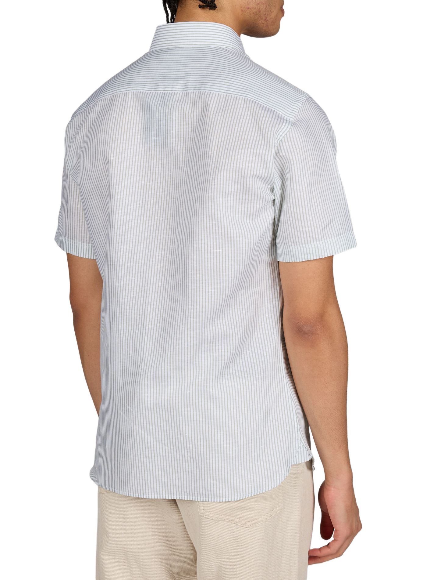 Short-sleeved linen shirt with stripes HACKETT Green