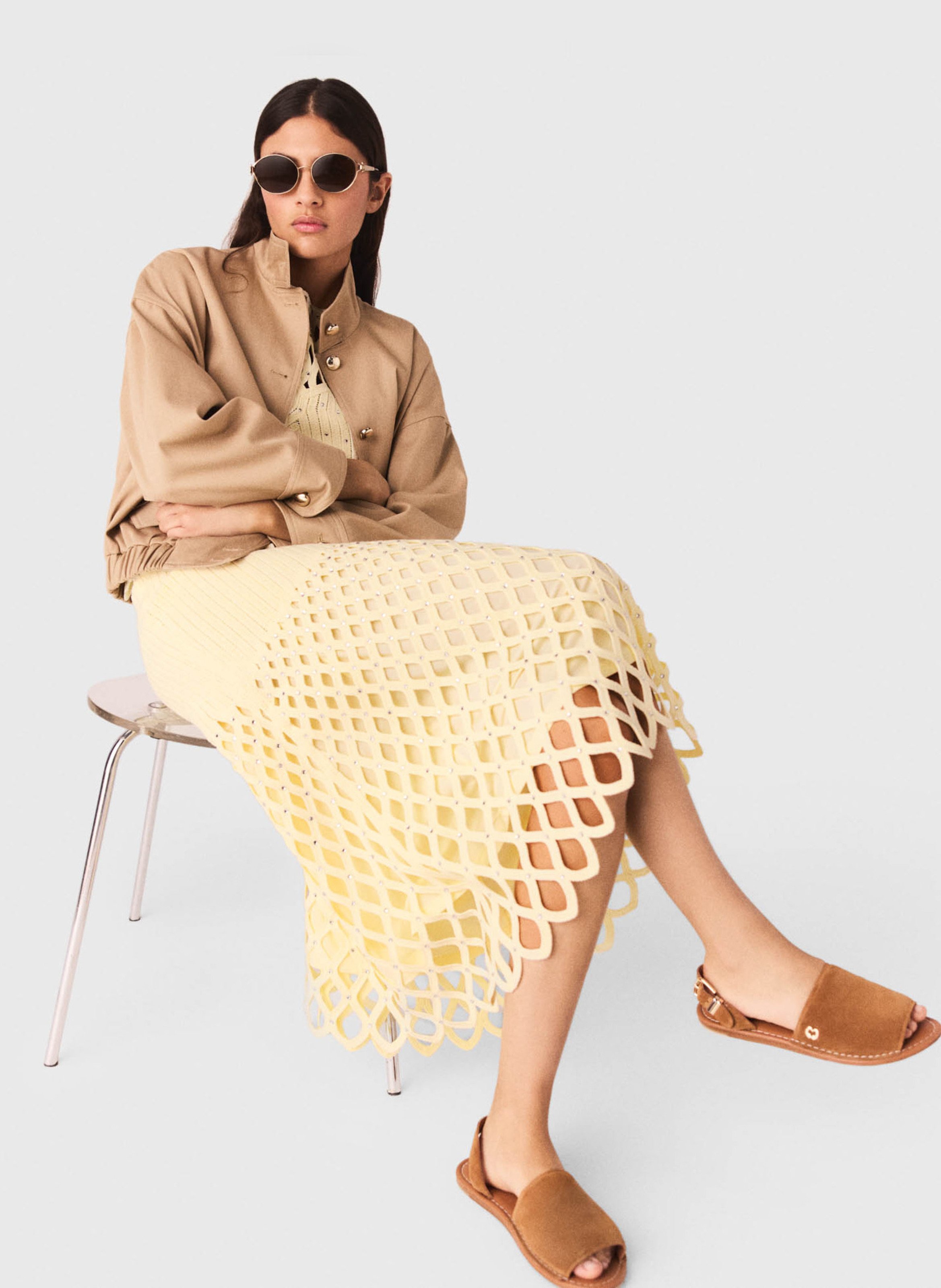 Jupe midi ajourée MAJE Jaune