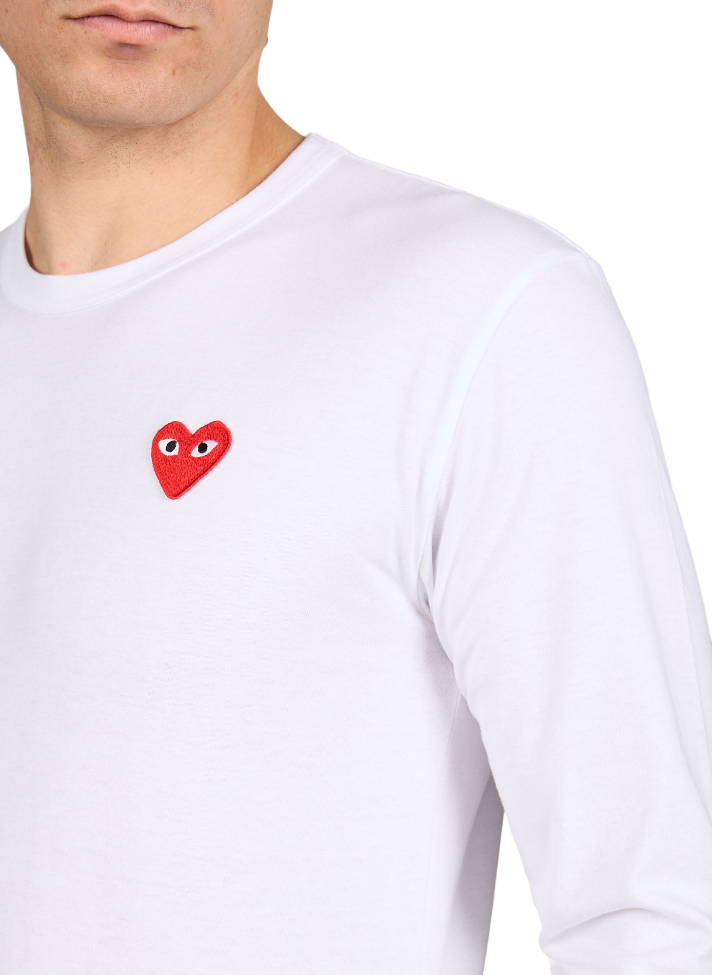 Straight round neck embroidered cotton t-shirt COMME DES GARCONS PLAY White