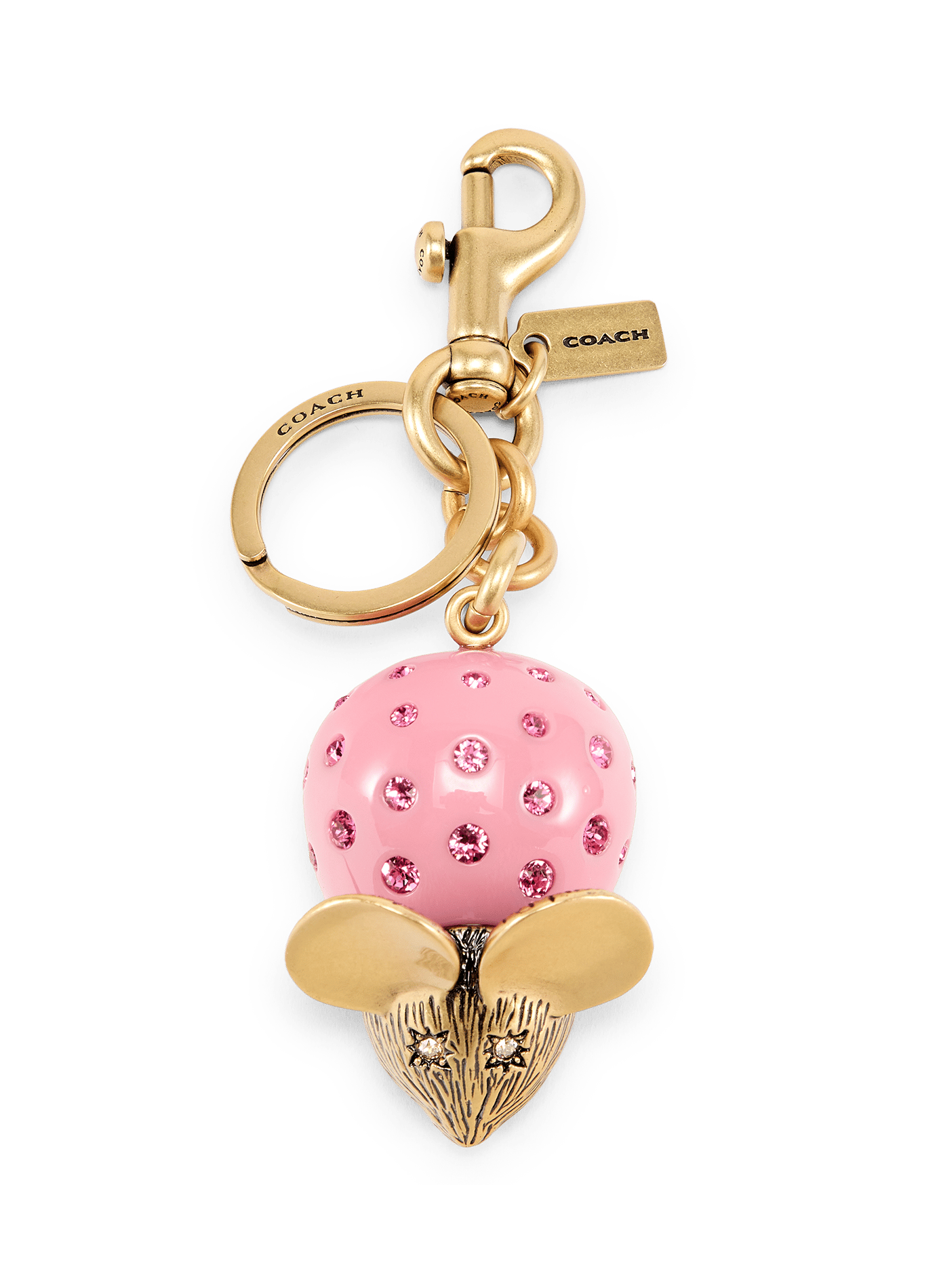 Porte clé breloque souris  COACH Doré