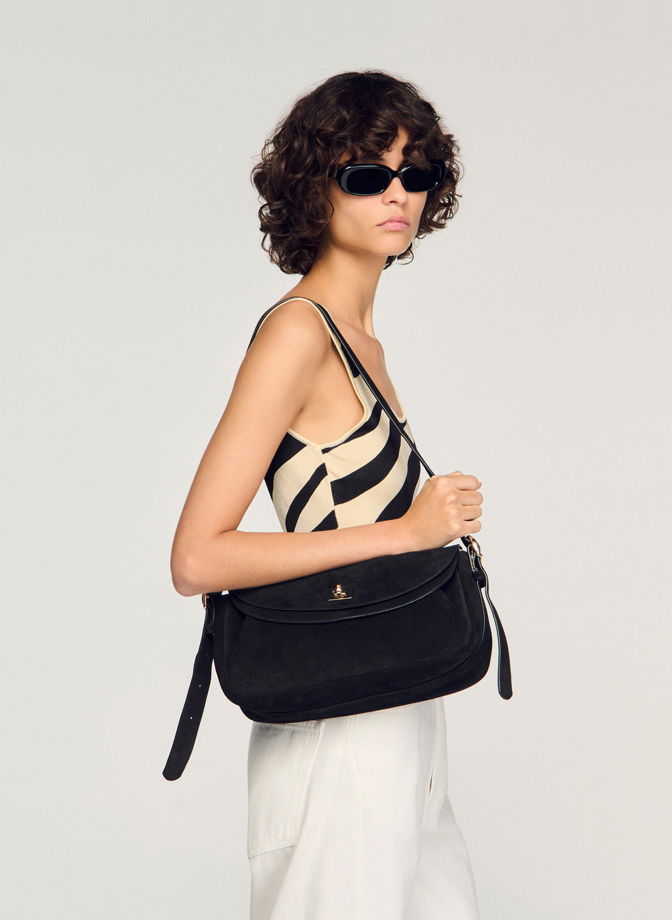 Sac porté épaule en cuir SANDRO Noir