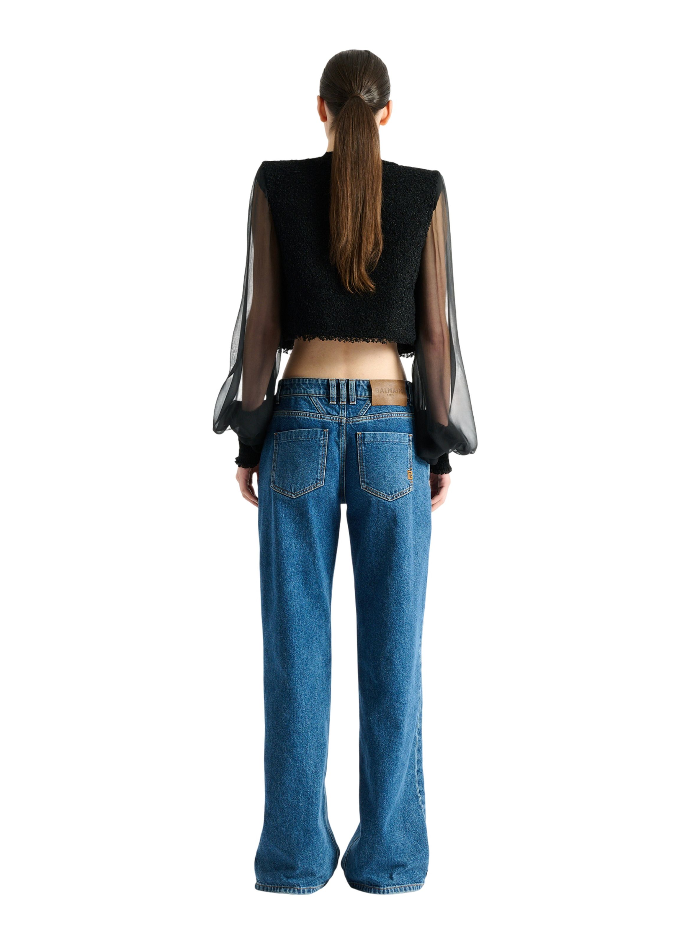 Spencer en tweed et mousseline BALMAIN Noir