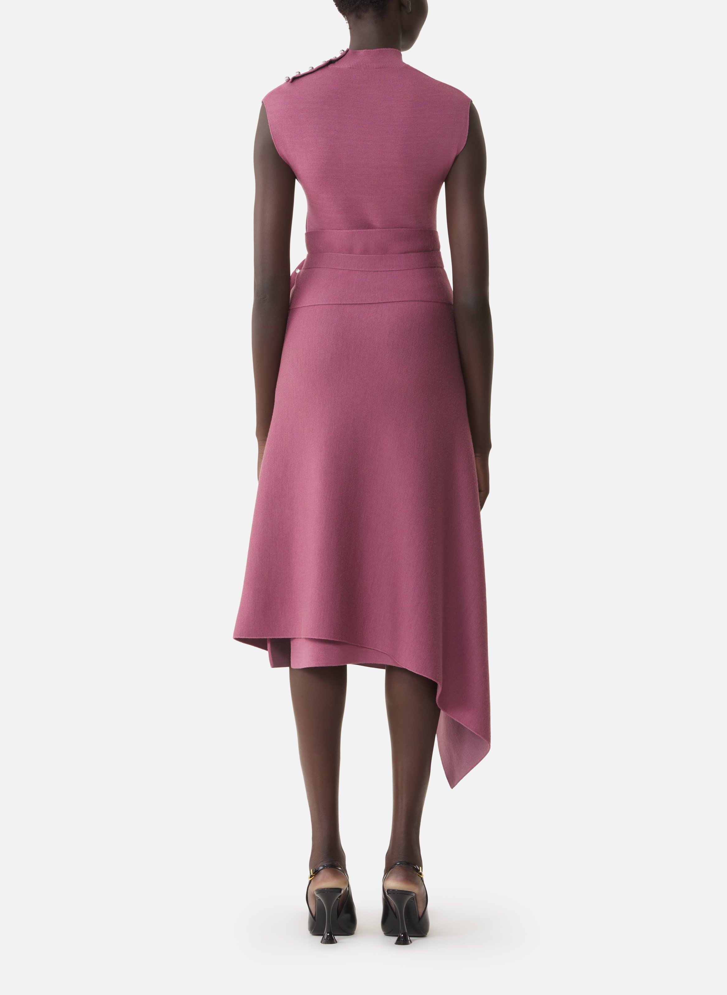 Robe drapée col montant en laine LANVIN Rose