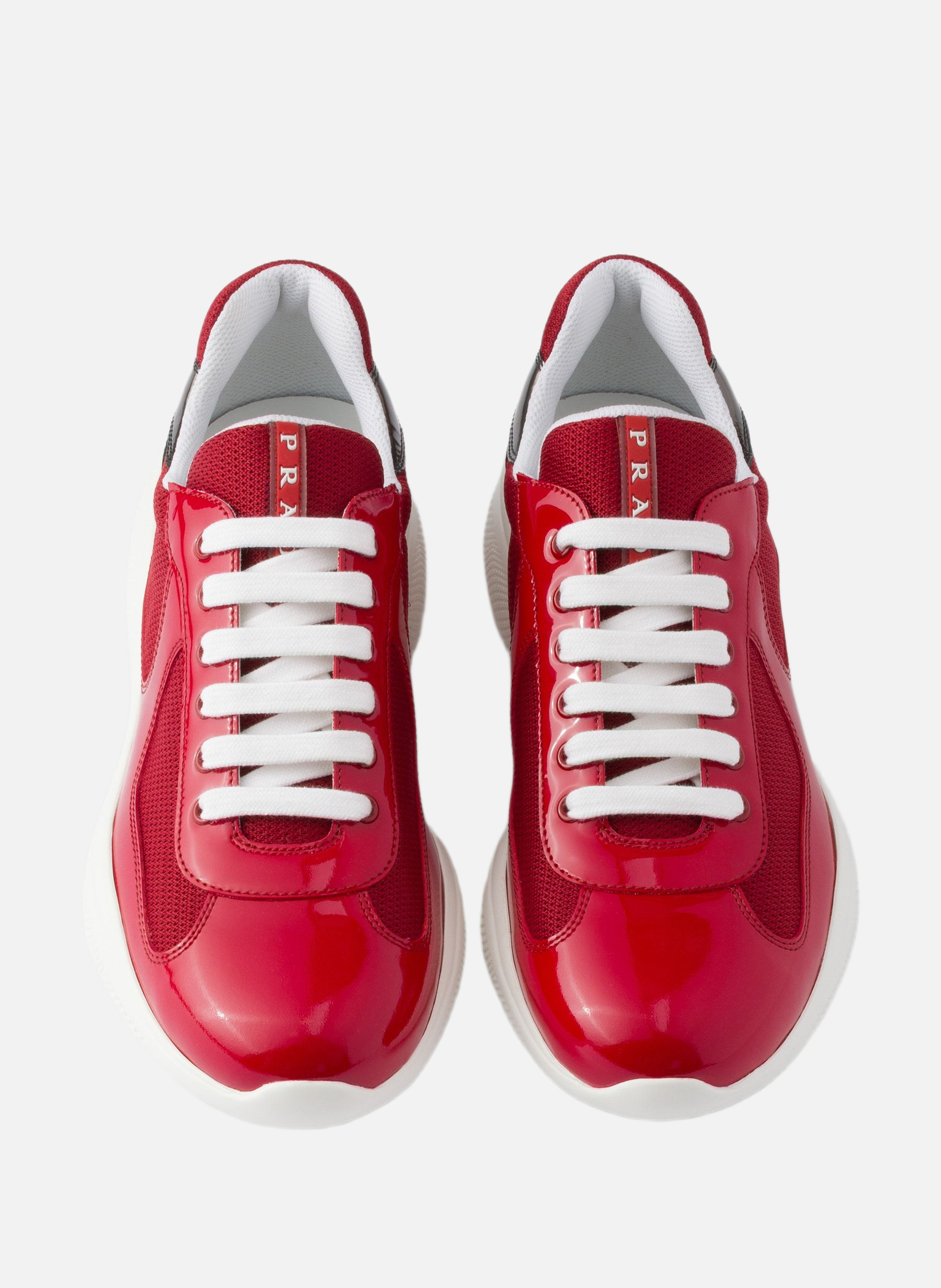 Sneakers prada america’s cup en cuir verni et tiss PRADA Rouge