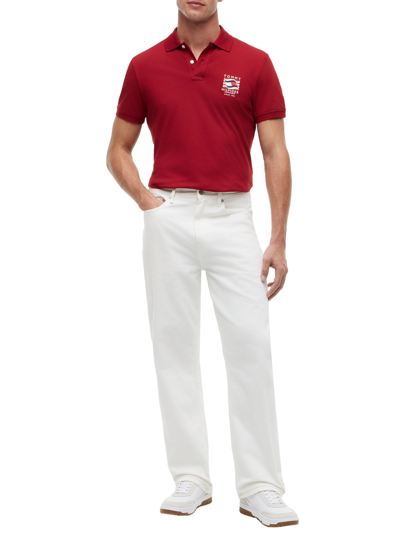 Short-sleeved cotton polo with logo TOMMY HILFIGER Red