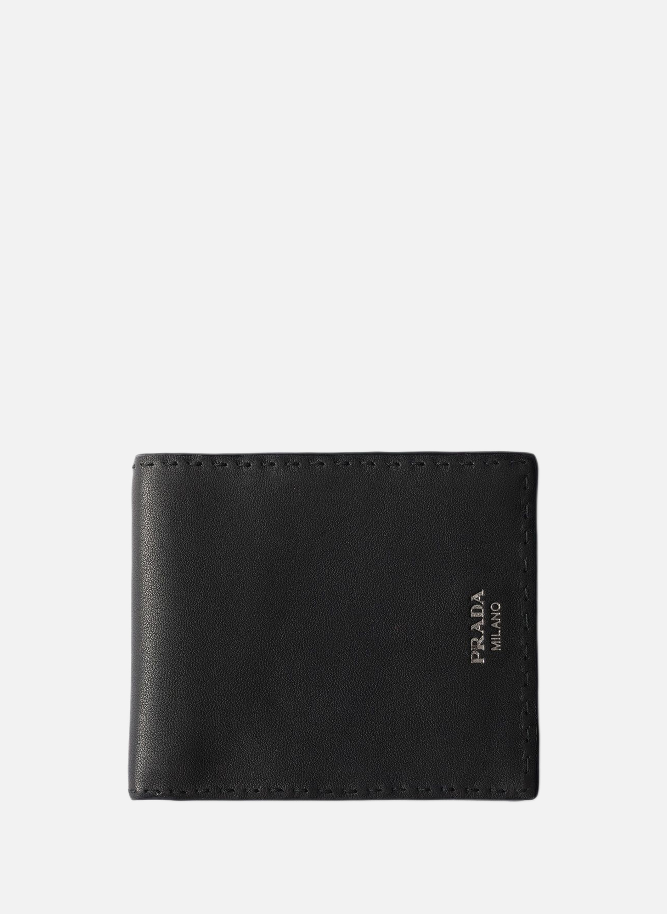 Portefeuille en cuir vieilli PRADA Noir