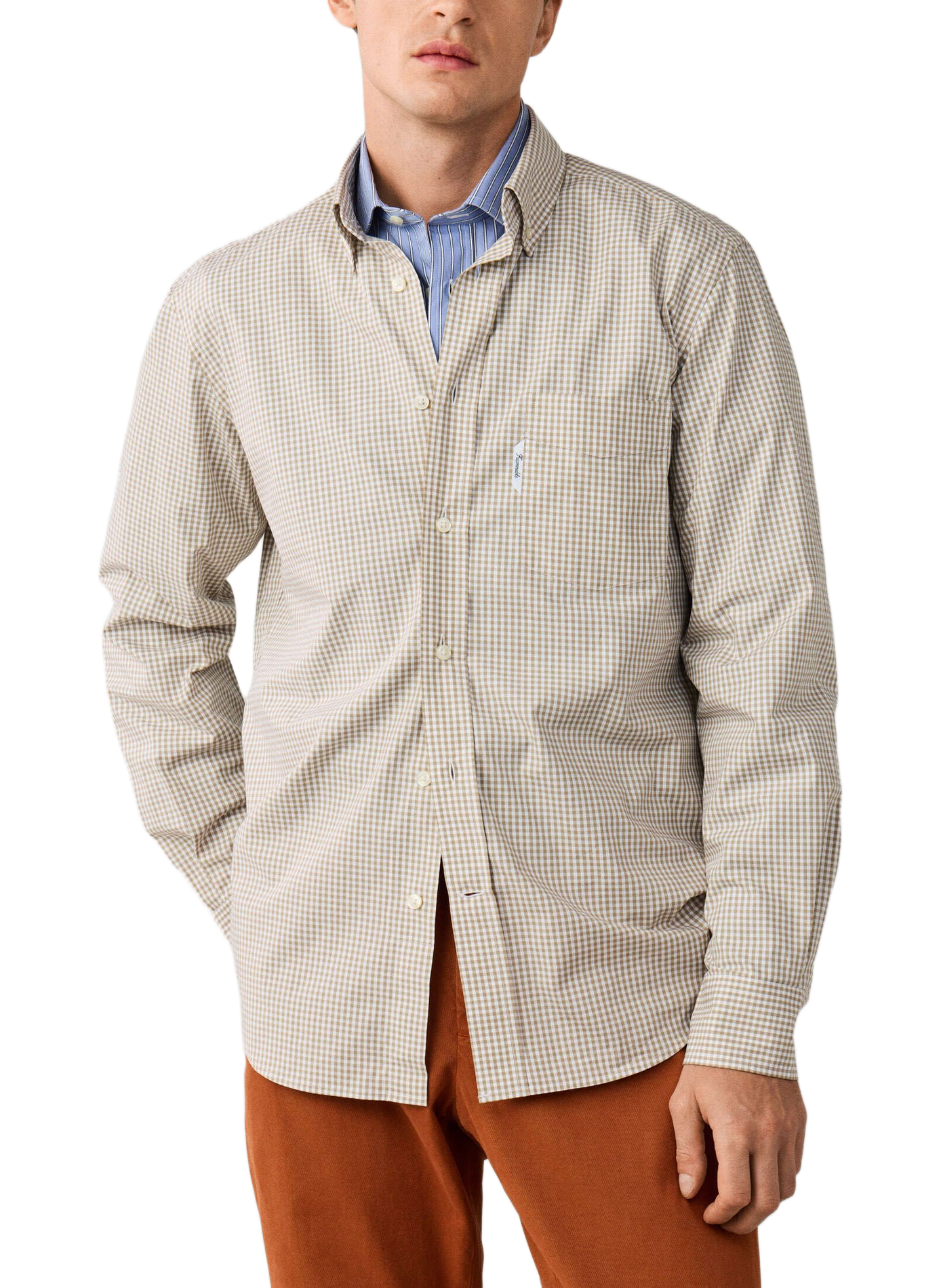 Chemise à carreaux vichy en popeline de coton FACONNABLE Beige