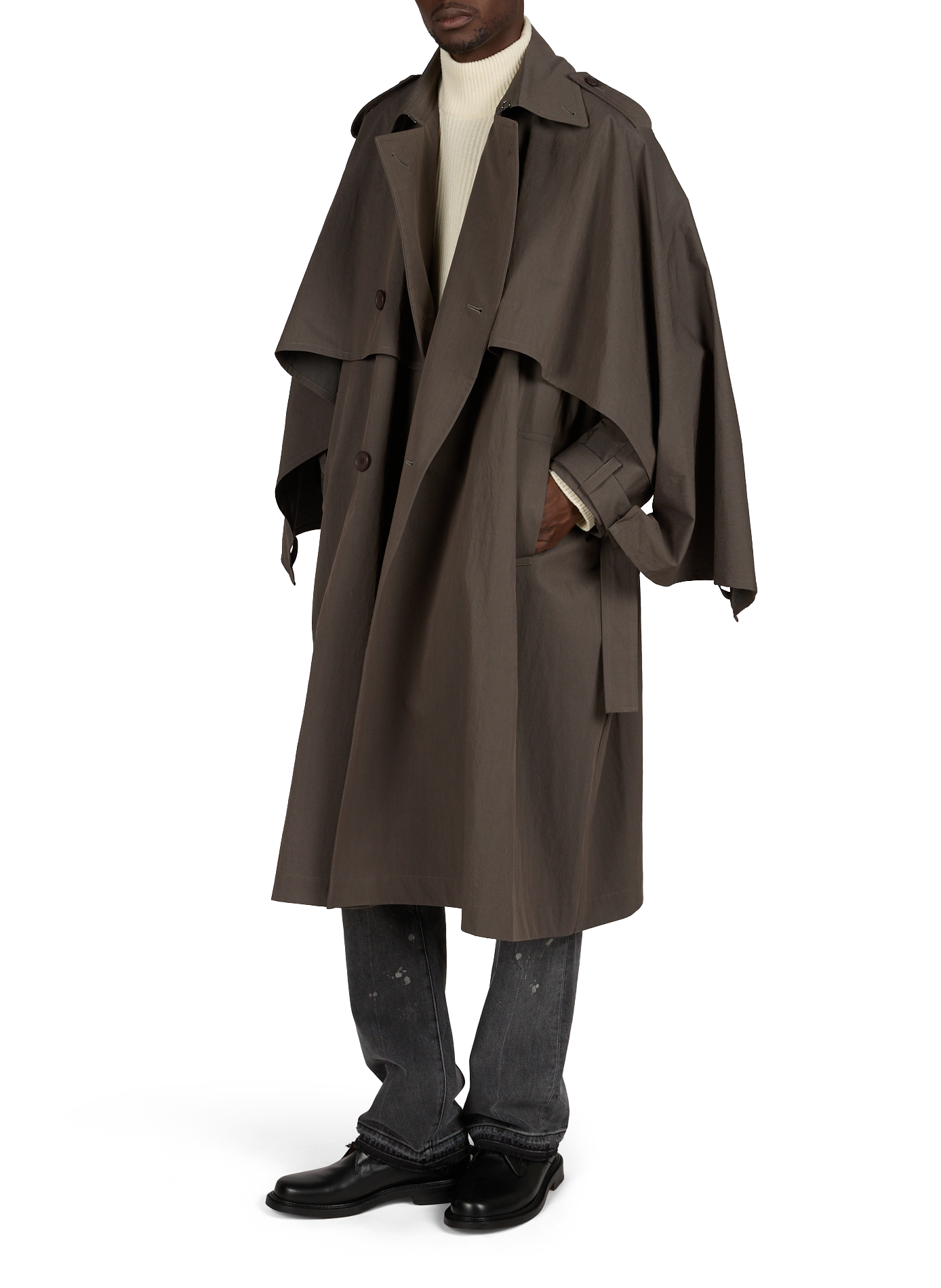 Mixed cotton trench coat ISSEY MIYAKE Brown