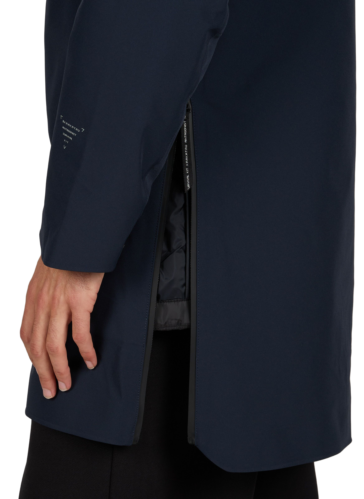 Long straight plain hooded parka KRAKATAU Blue