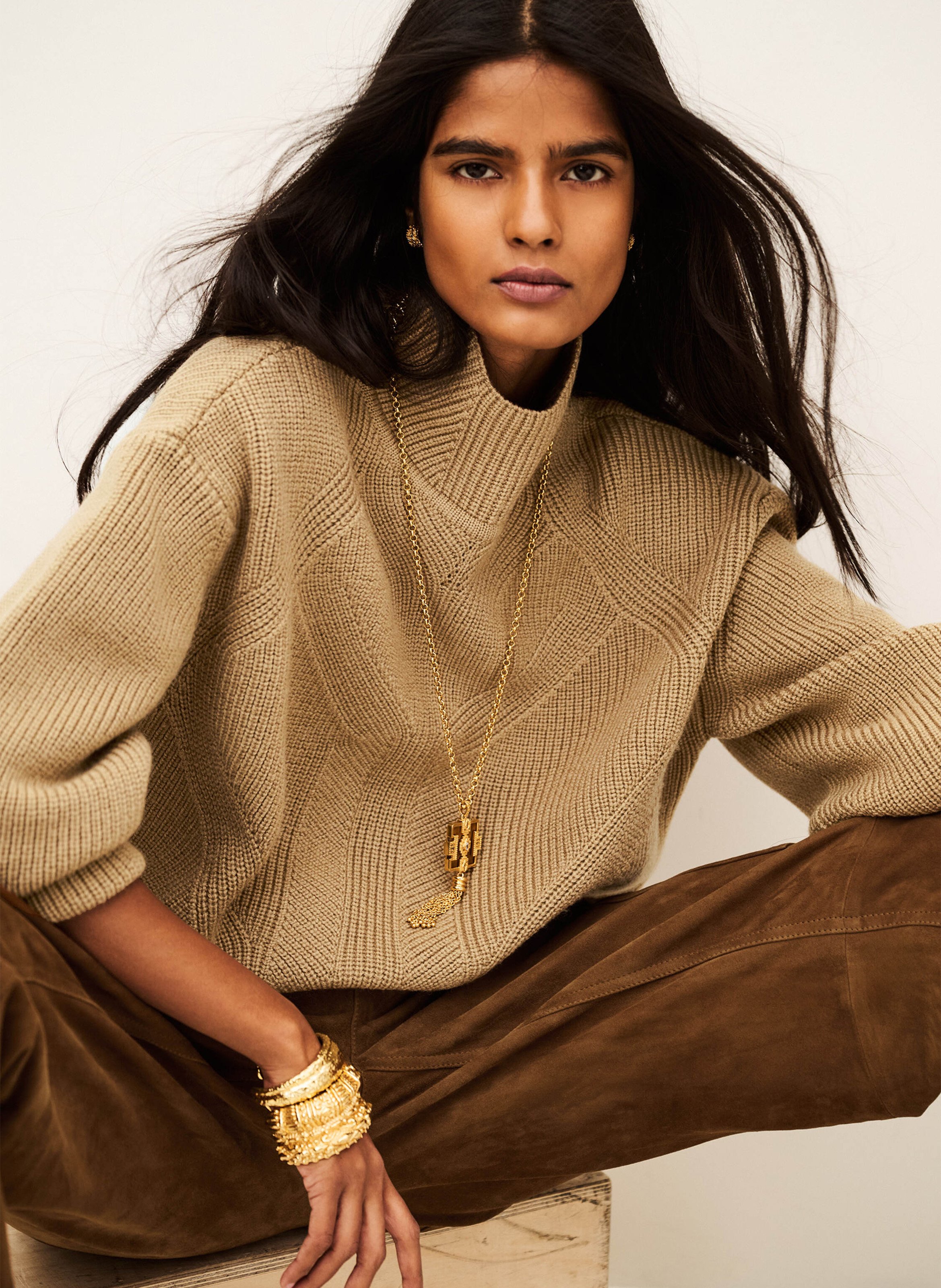 Pull ample col montant en laine lola BA&SH Marron
