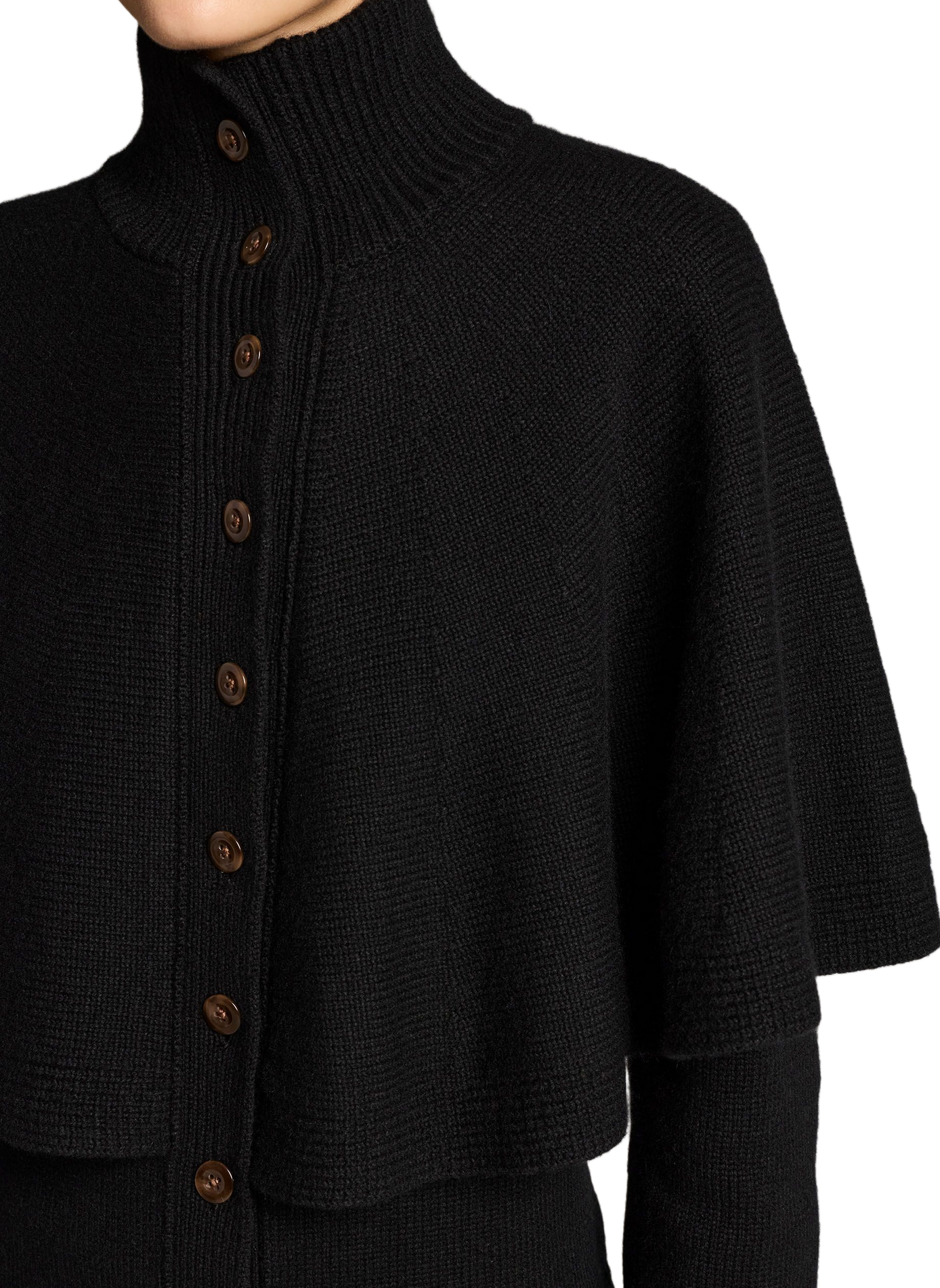 Cardigan cape à col roulé en laine mélangée VINCE Noir