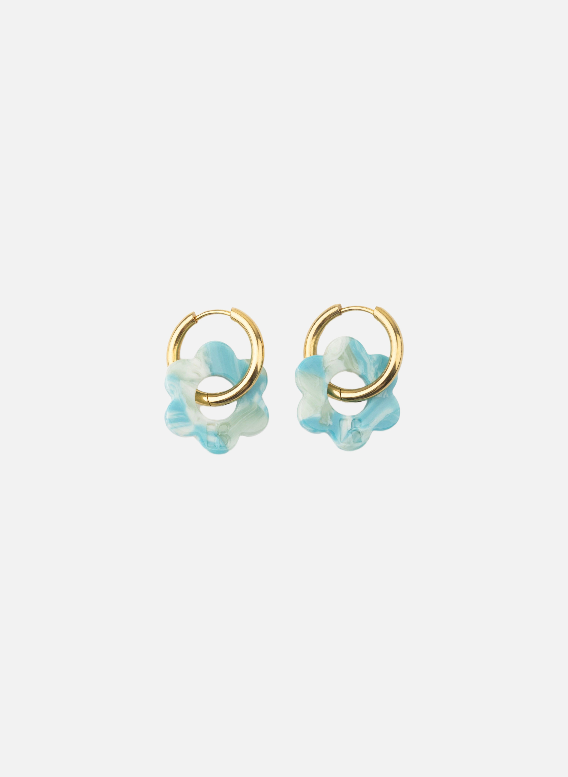 Boucles d'oreilles Baby Fleurette avec anneaux en acier inoxydable doré  Turquoise