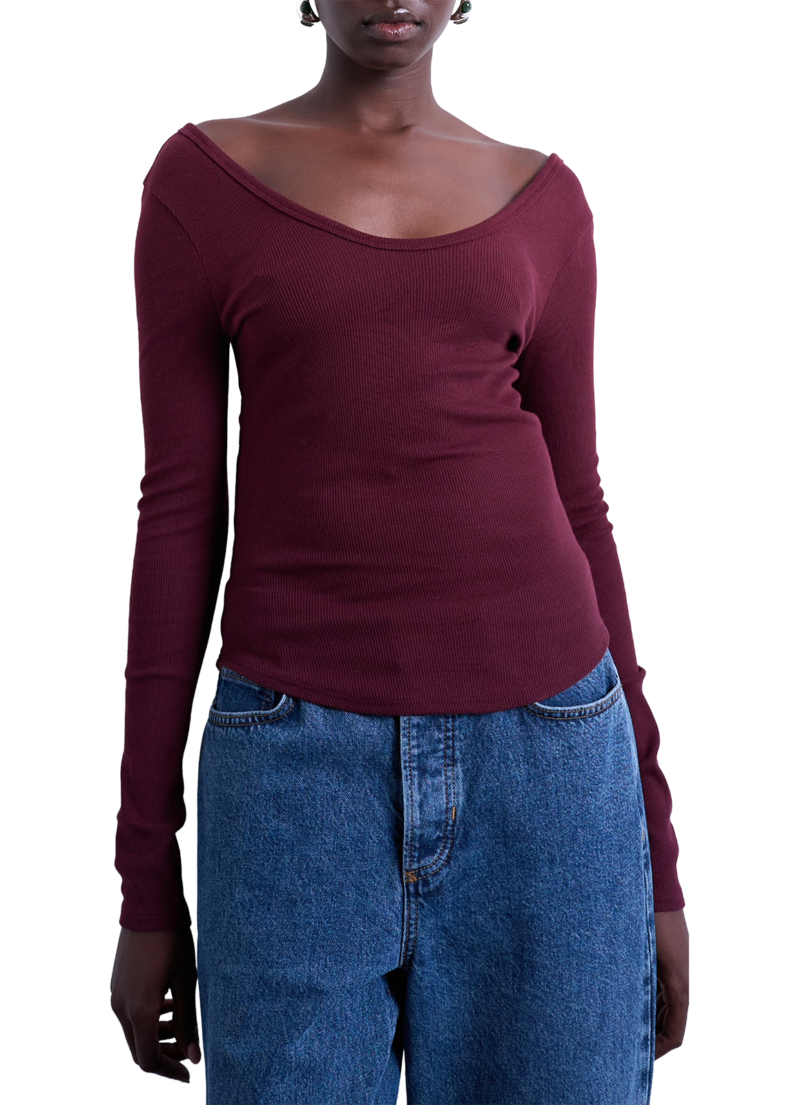 TOPSHOP Long-sleeve top in blended cotton Red