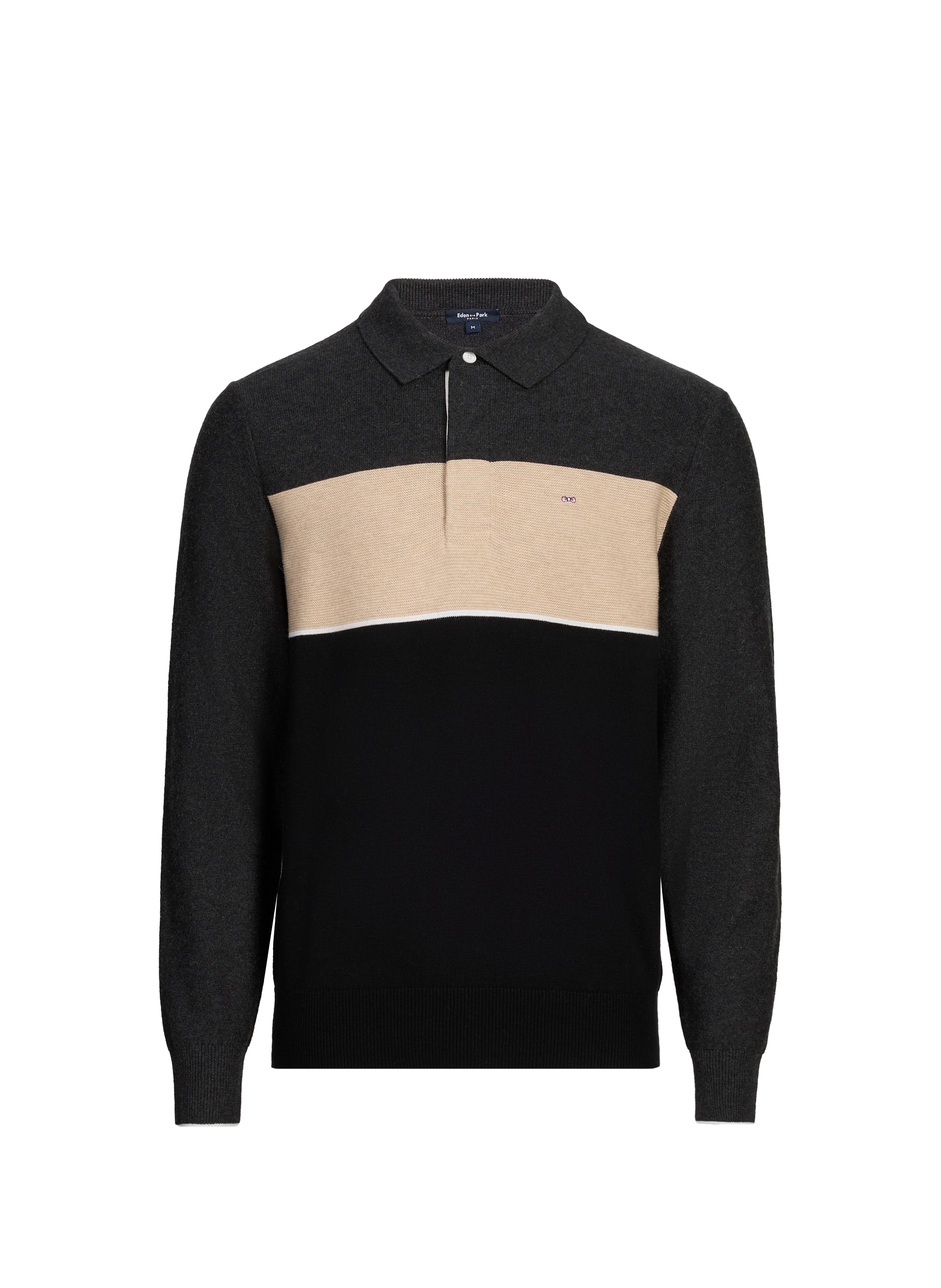 Pull col polo en laine et coton EDEN PARK Gris