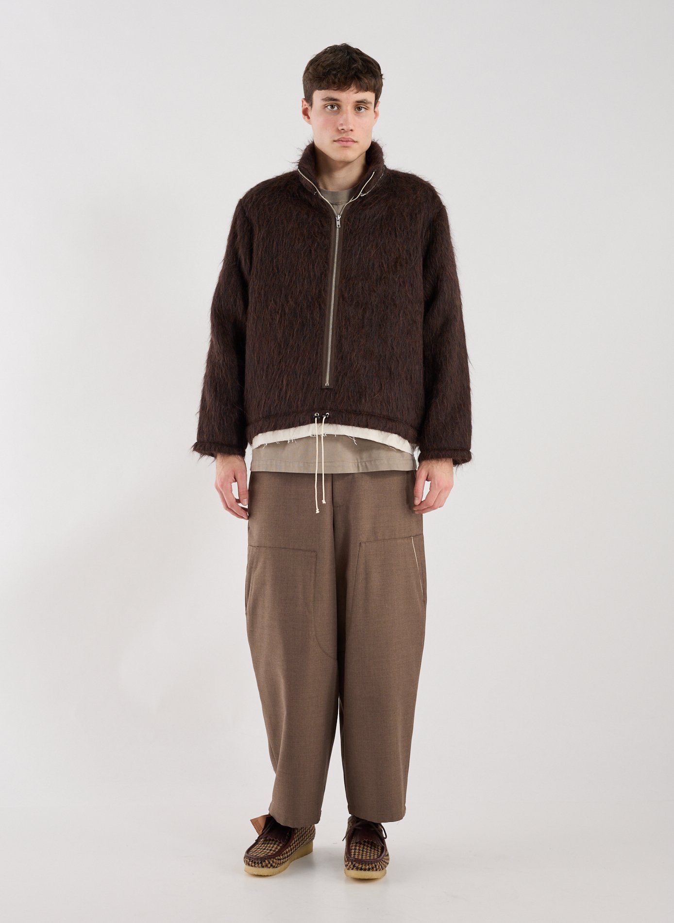Straight fleece anorak with high collar in cotton CAMIEL FORTGENS Brown