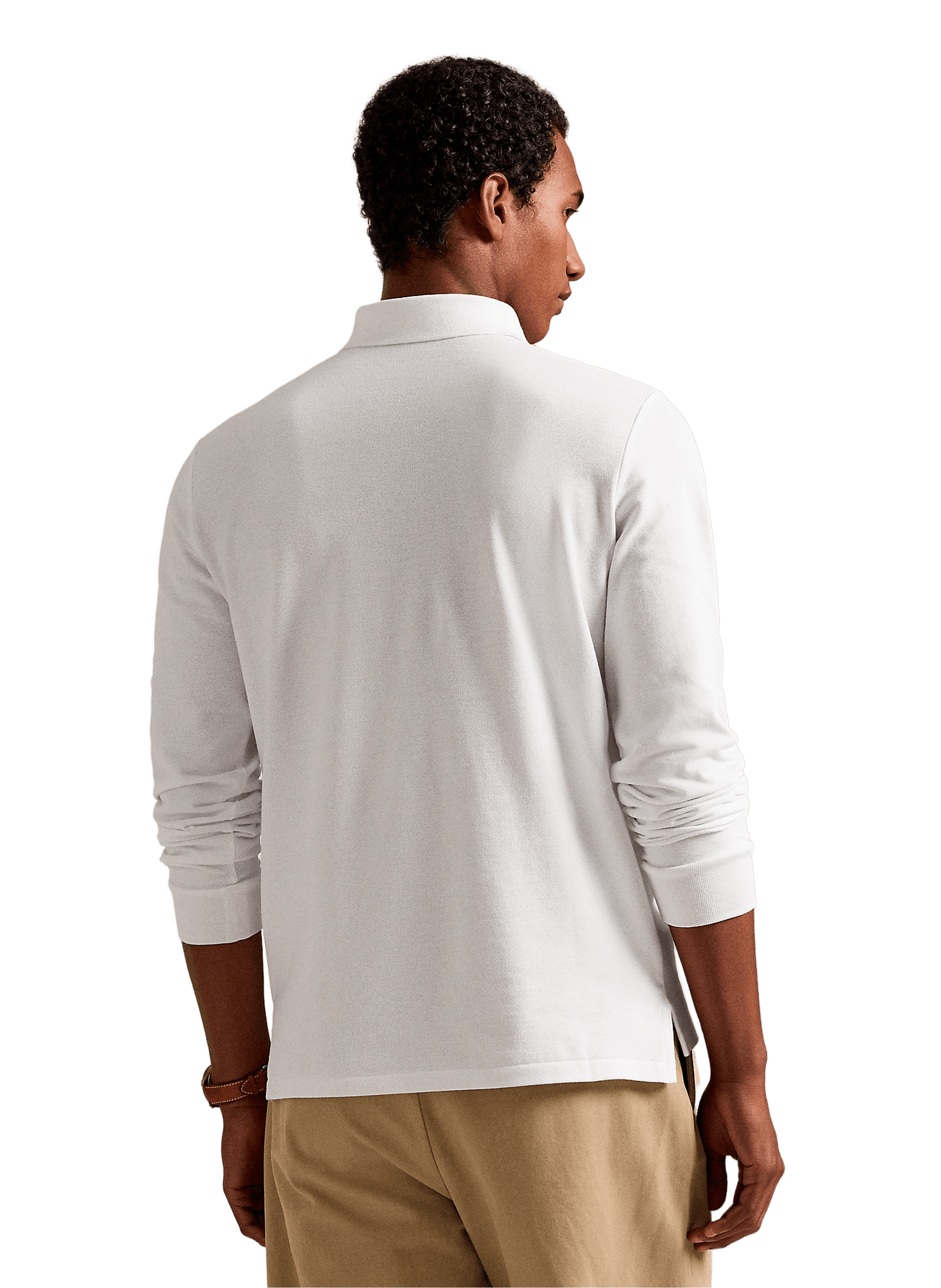 Straight long-sleeve cotton piqué polo shirt POLO RALPH LAUREN White