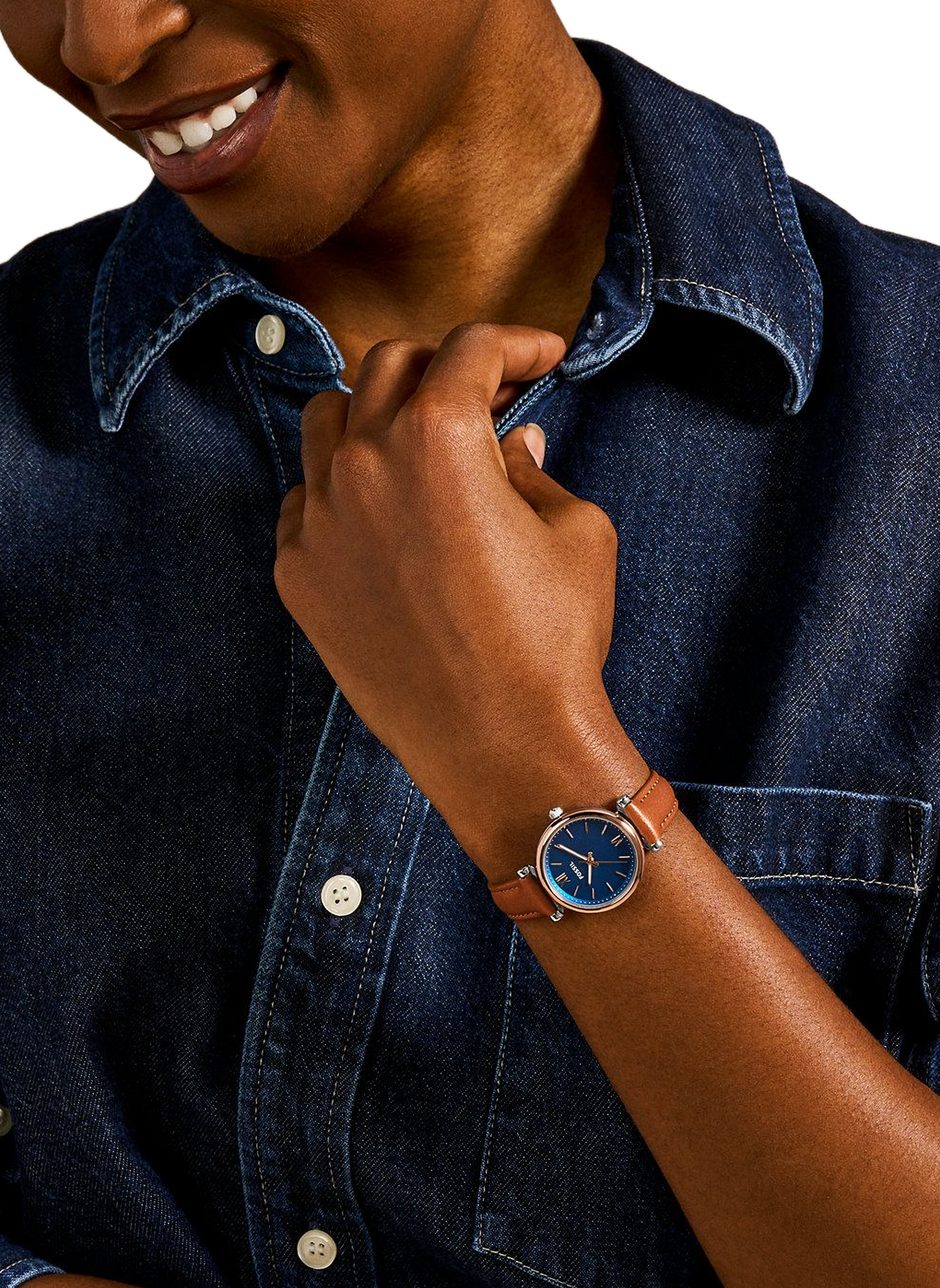 Montre quartz classique en cuir FOSSIL Bleu