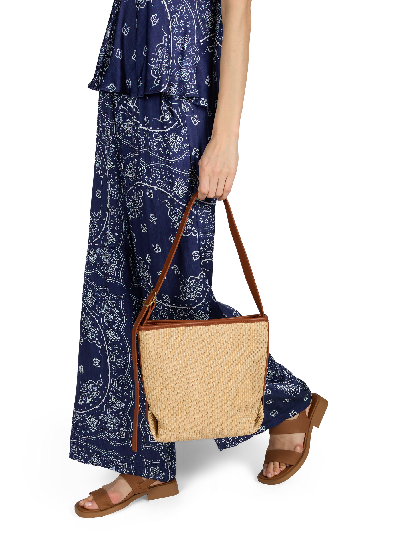 Large bucket bag in two-tone raffia AU PRINTEMPS PARIS Beige