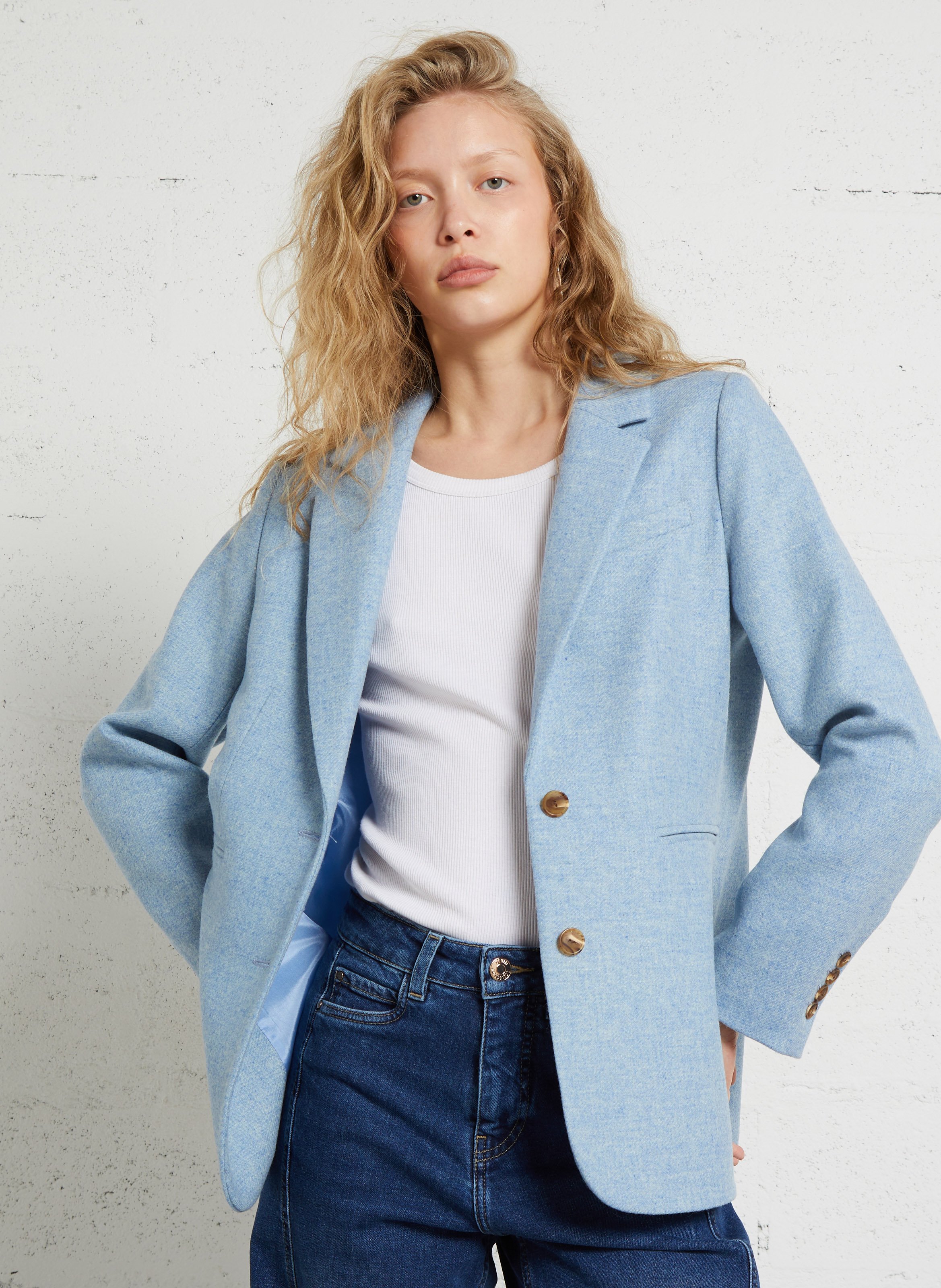 Veste de tailleur droite en laine courtney MAISON 123 Bleu