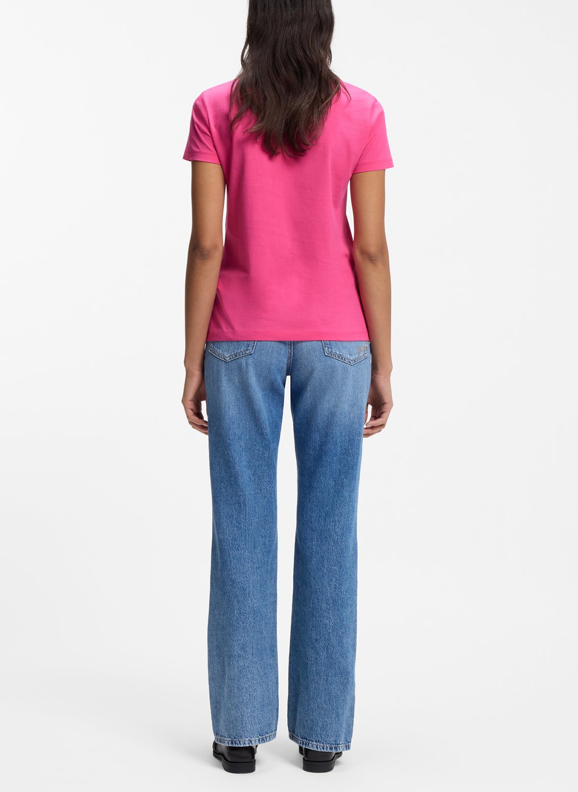 Tee-shirt droit col rond brodé en laine vierge BOSS Rose