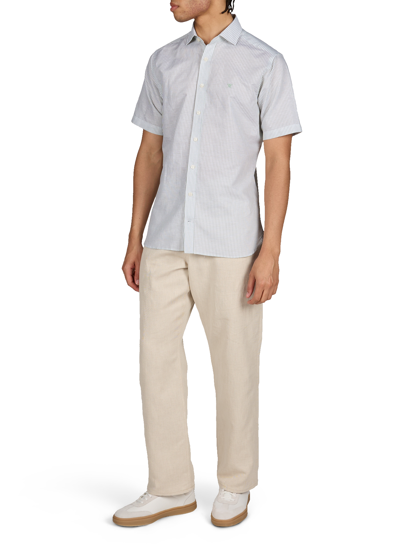 Short-sleeved linen shirt with stripes HACKETT Green