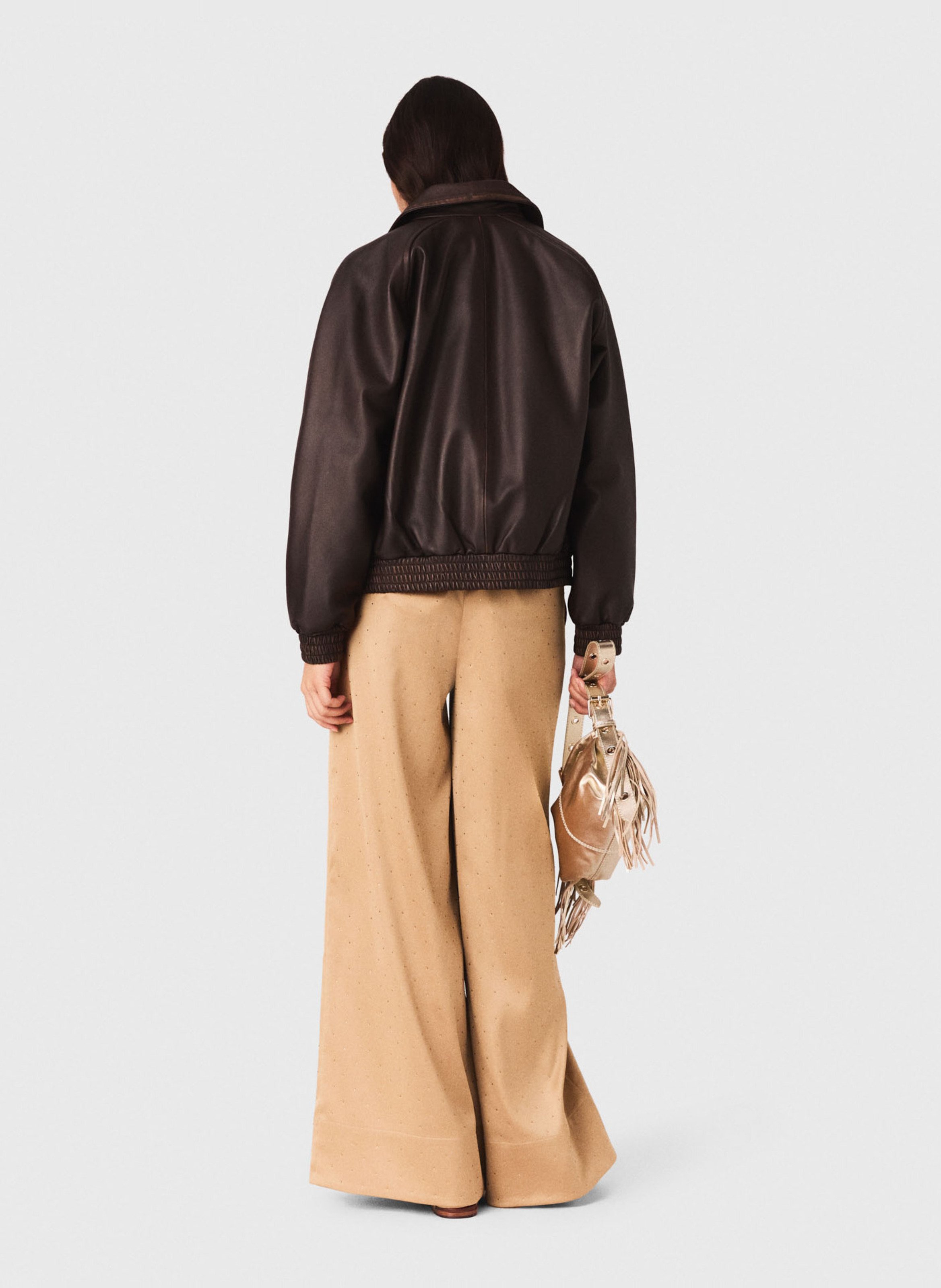 Pantalon large à strass MAJE Marron