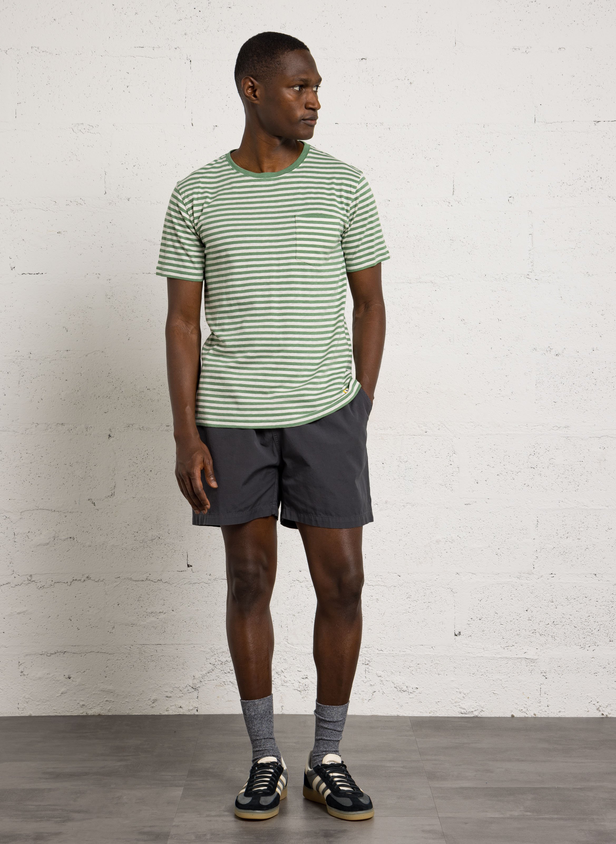 Round neck regular-fit striped T-shirt in mixed cotton ARMOR-LUX Green