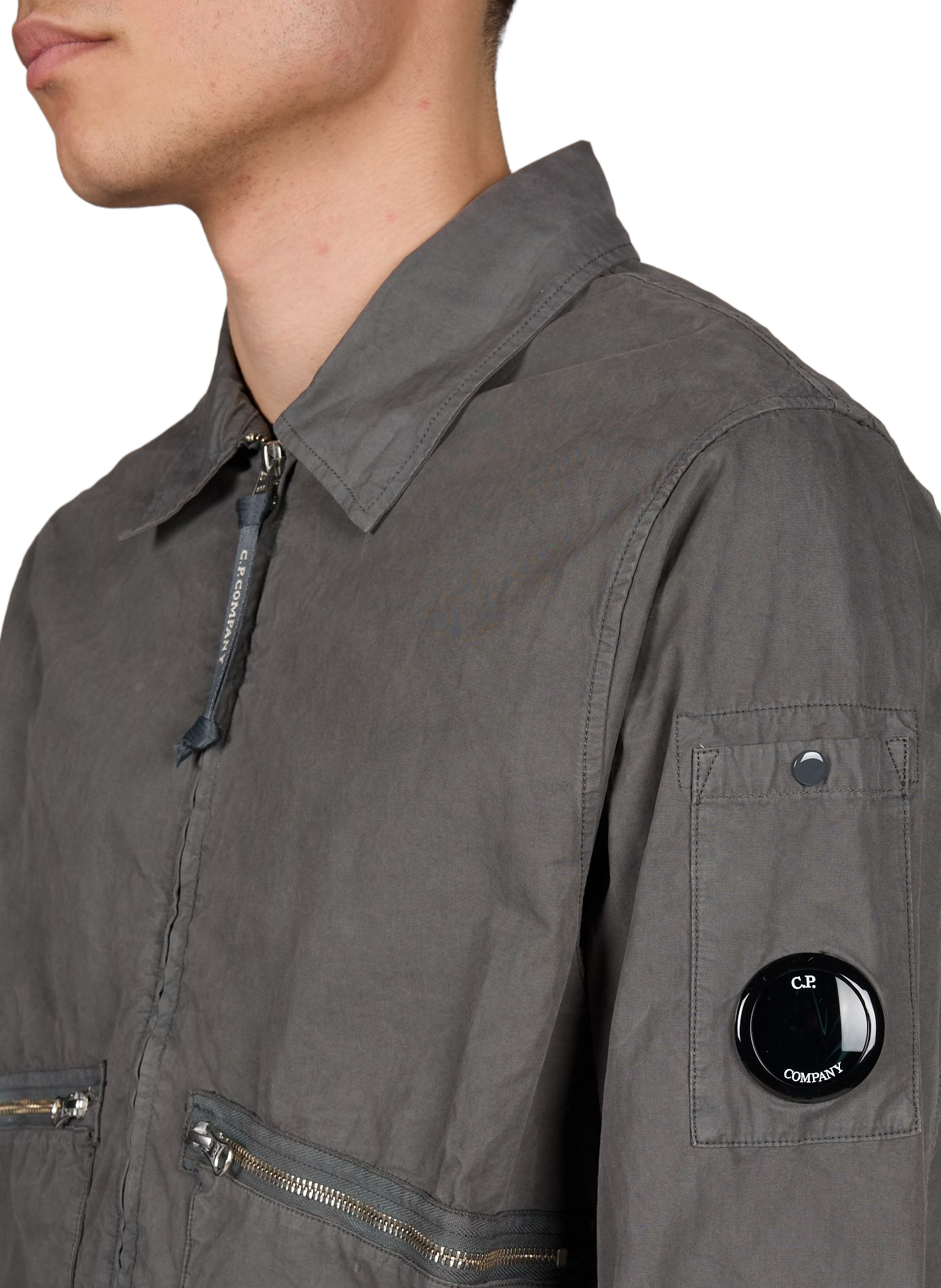 Solid jacket with large zip pockets in cotton CP COMPANY Grey