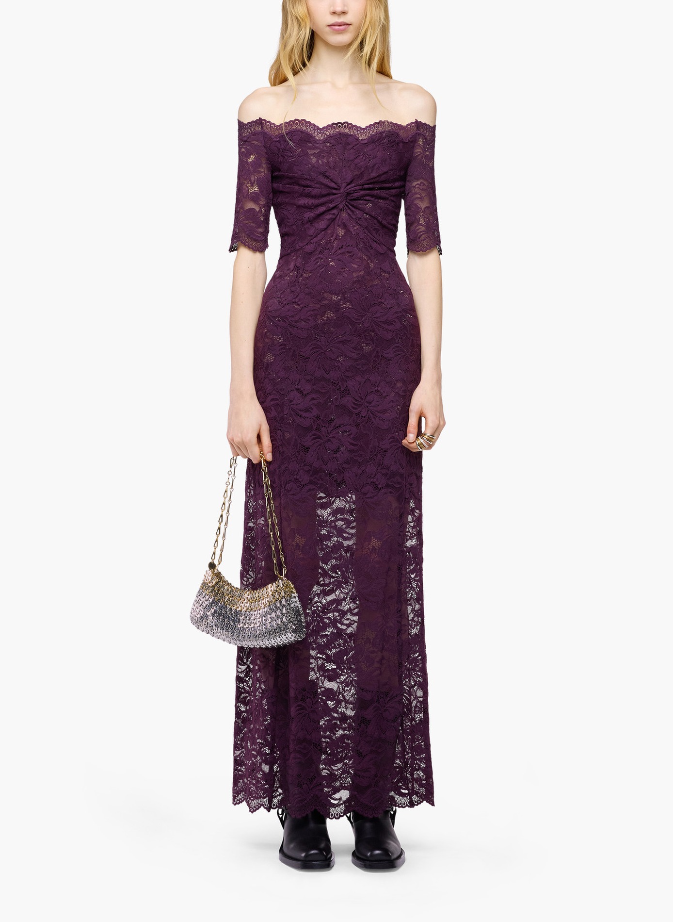 Robe midi en dentelle superposée RABANNE Violet