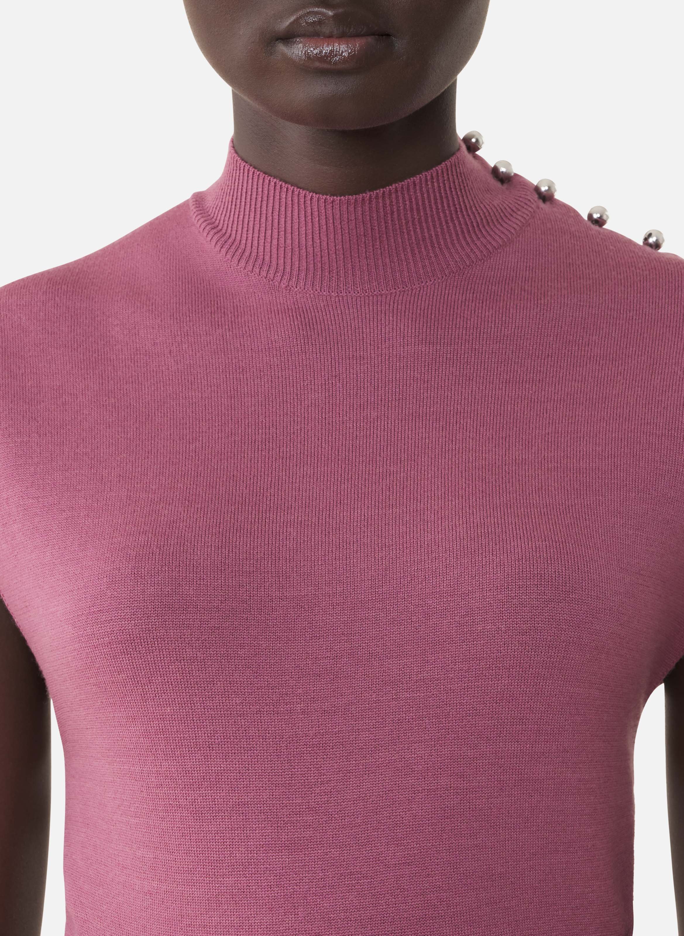 Robe drapée col montant en laine LANVIN Rose