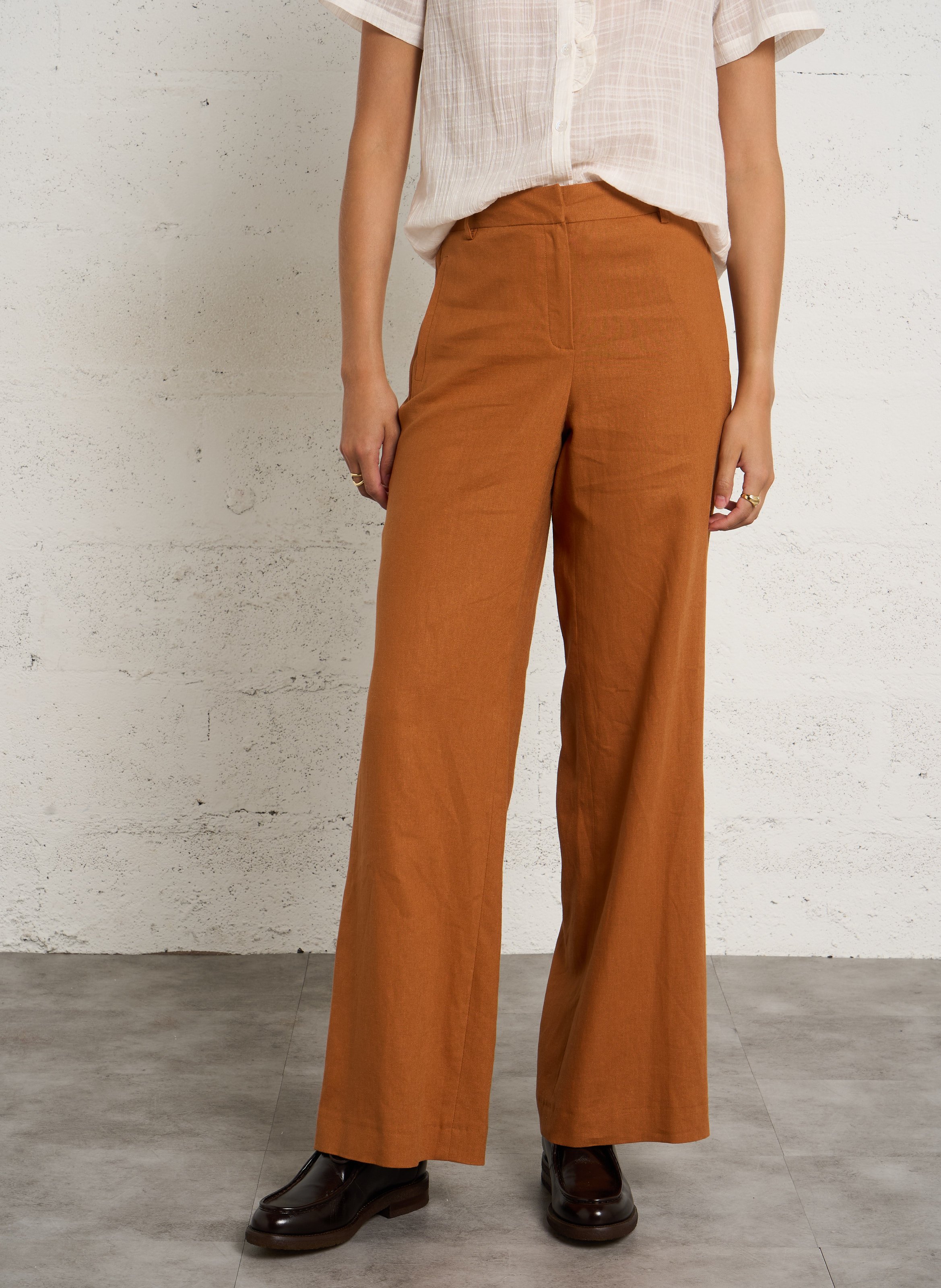 Pantalon large en lin mélangé tamina MAISON 123 Doré