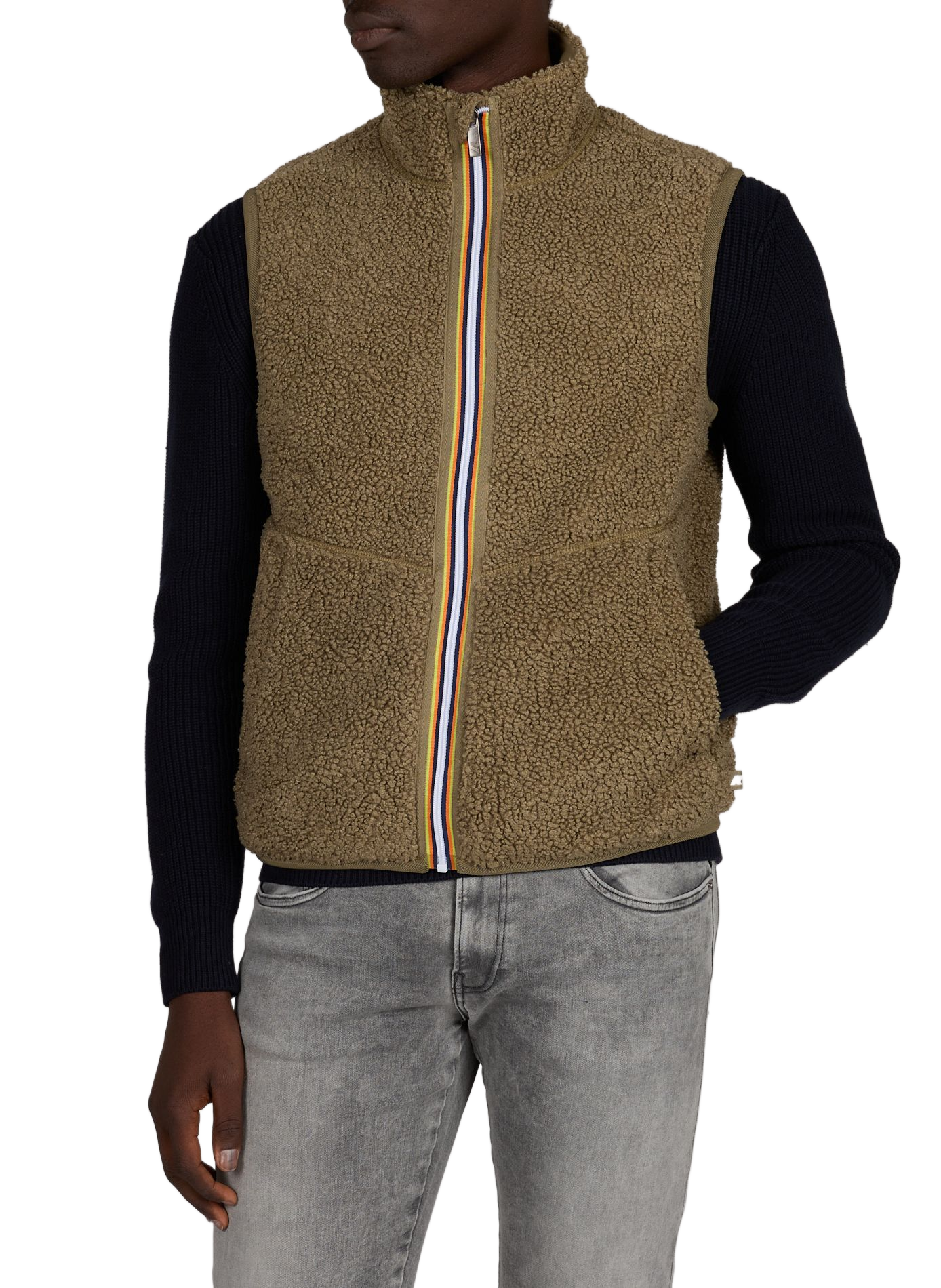 Sleeveless sherpa vest with high collar K-WAY Khaki