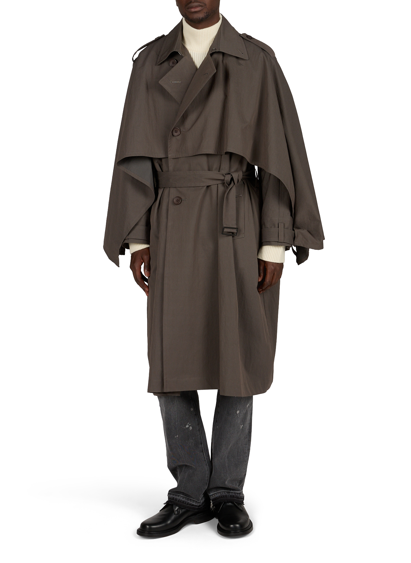 Mixed cotton trench coat ISSEY MIYAKE Brown