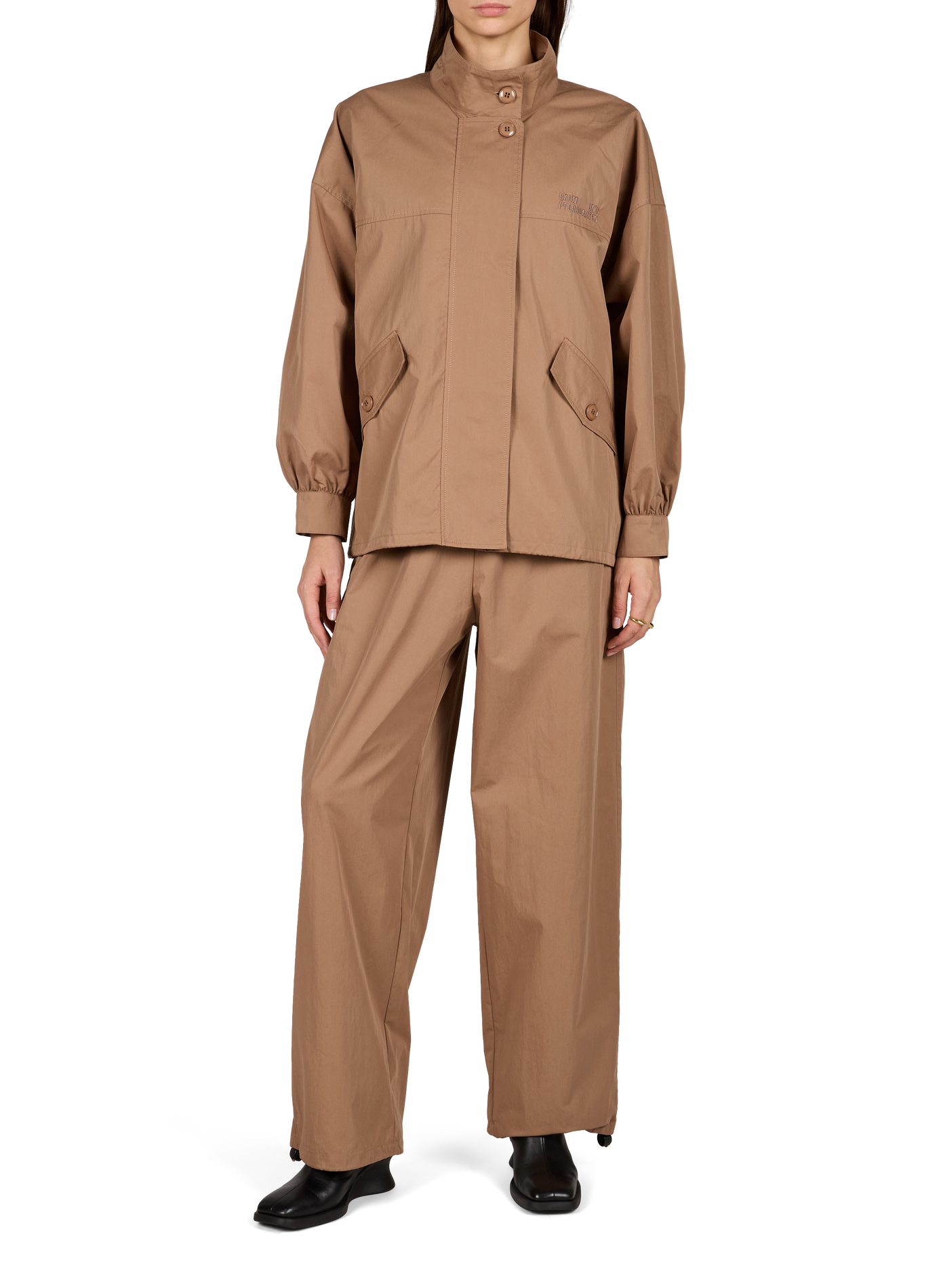Elastic waist cotton blend trousers BAUM UND PFERDGARTEN Beige