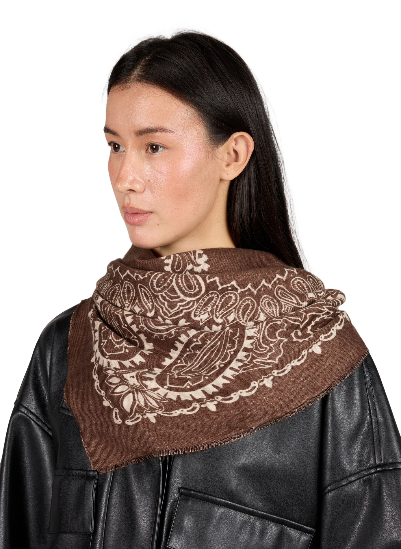 Printed fringed scarf AU PRINTEMPS PARIS Brown