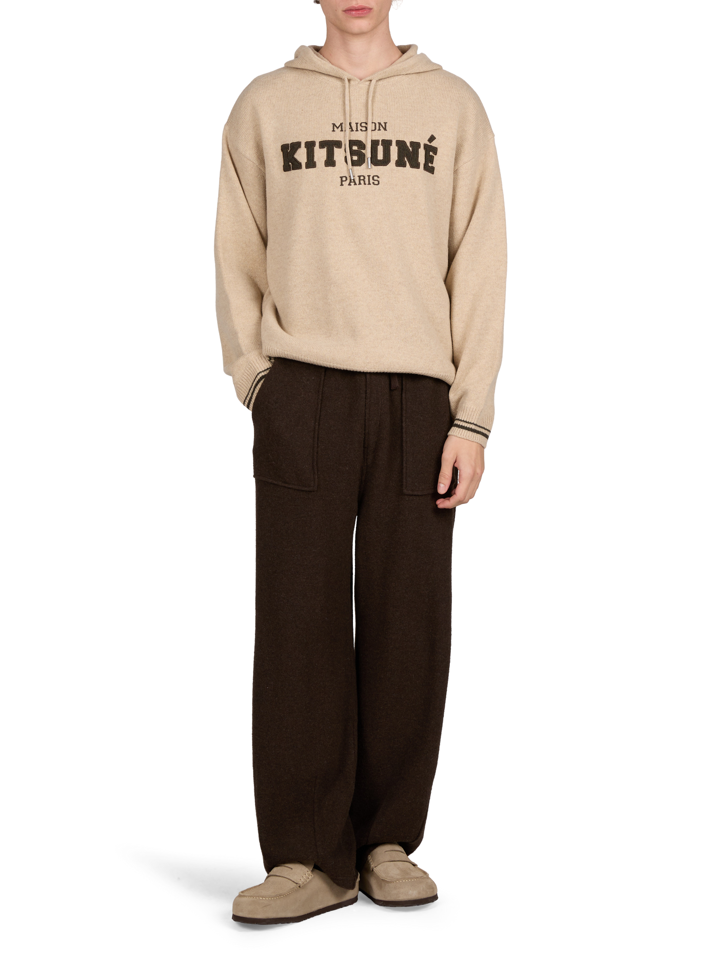 Oversized wool hooded sweater MAISON KITSUNÉ Beige
