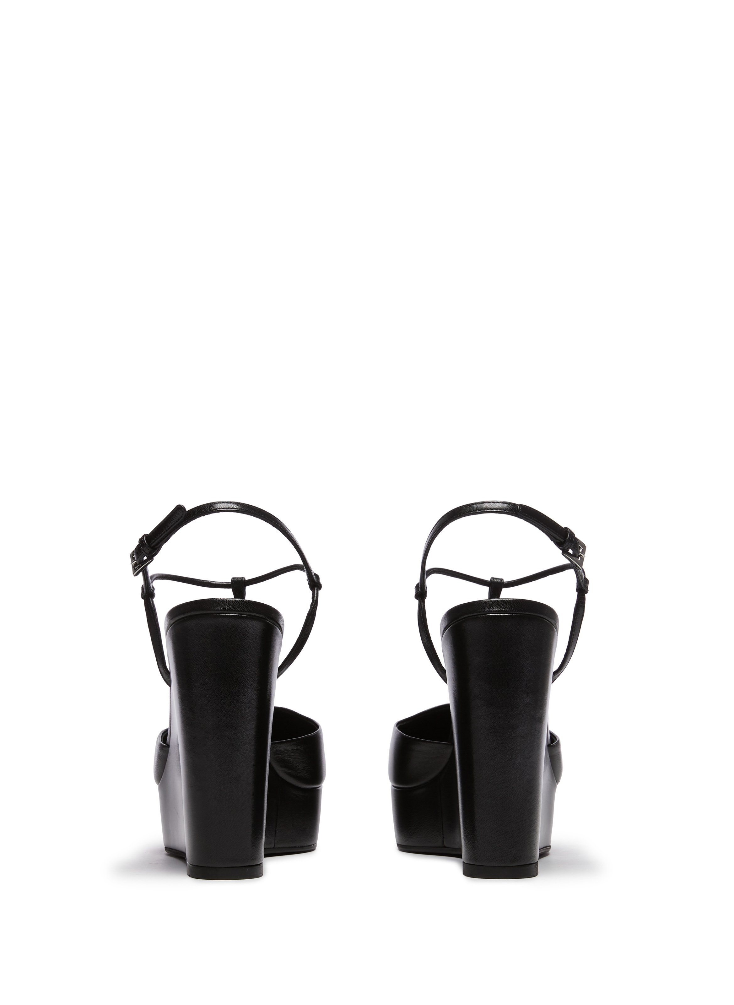 Leather Wedge Sandals PRADA Black